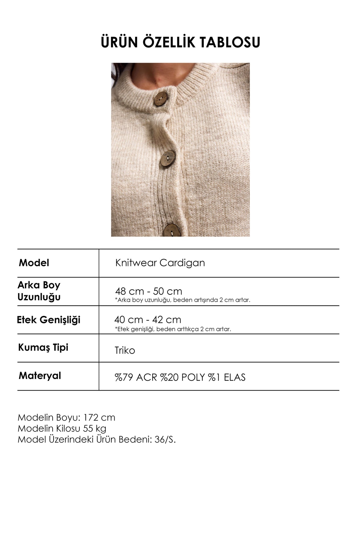 Kadın Bej w6-57 Oversize Düğmeli Kazak Hırka