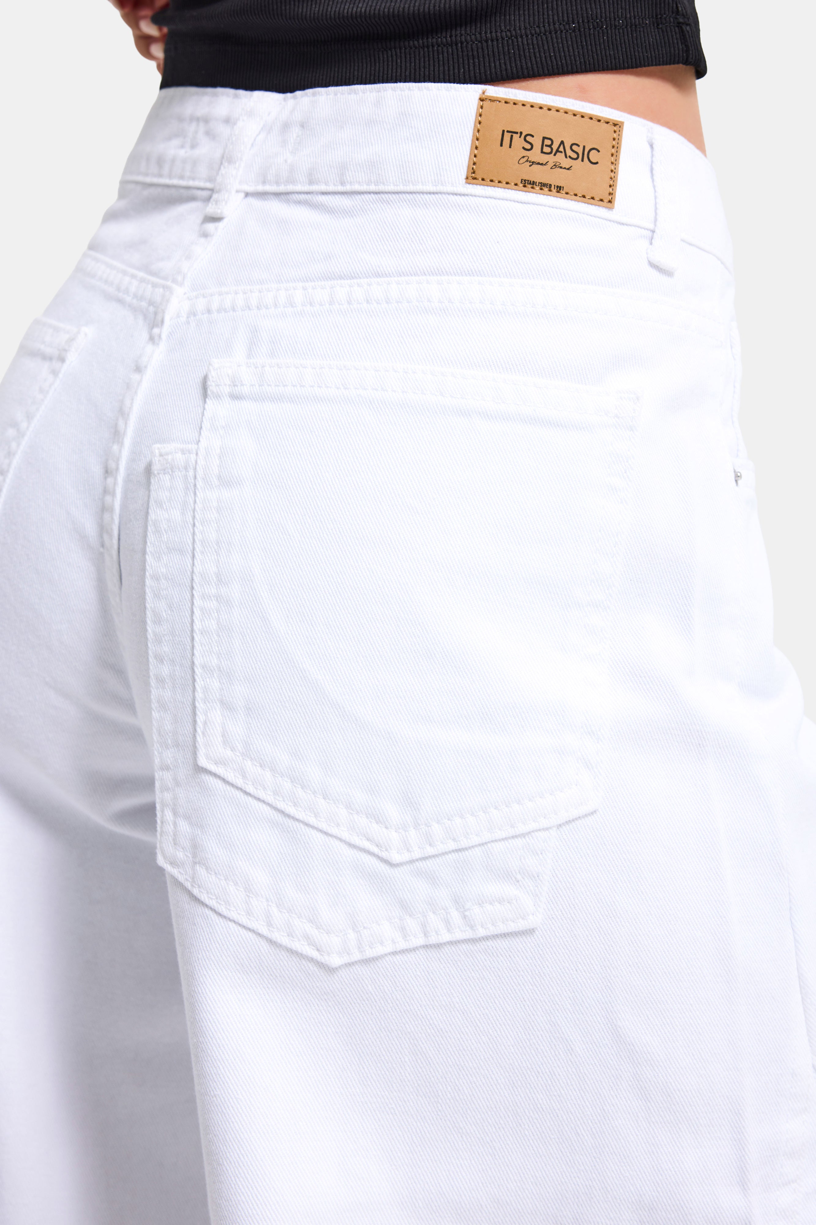 Kadın Beyaz 5s6-2 Palazzo Fit Yan Panel Detaylı Özel Tasarım Denim Jean