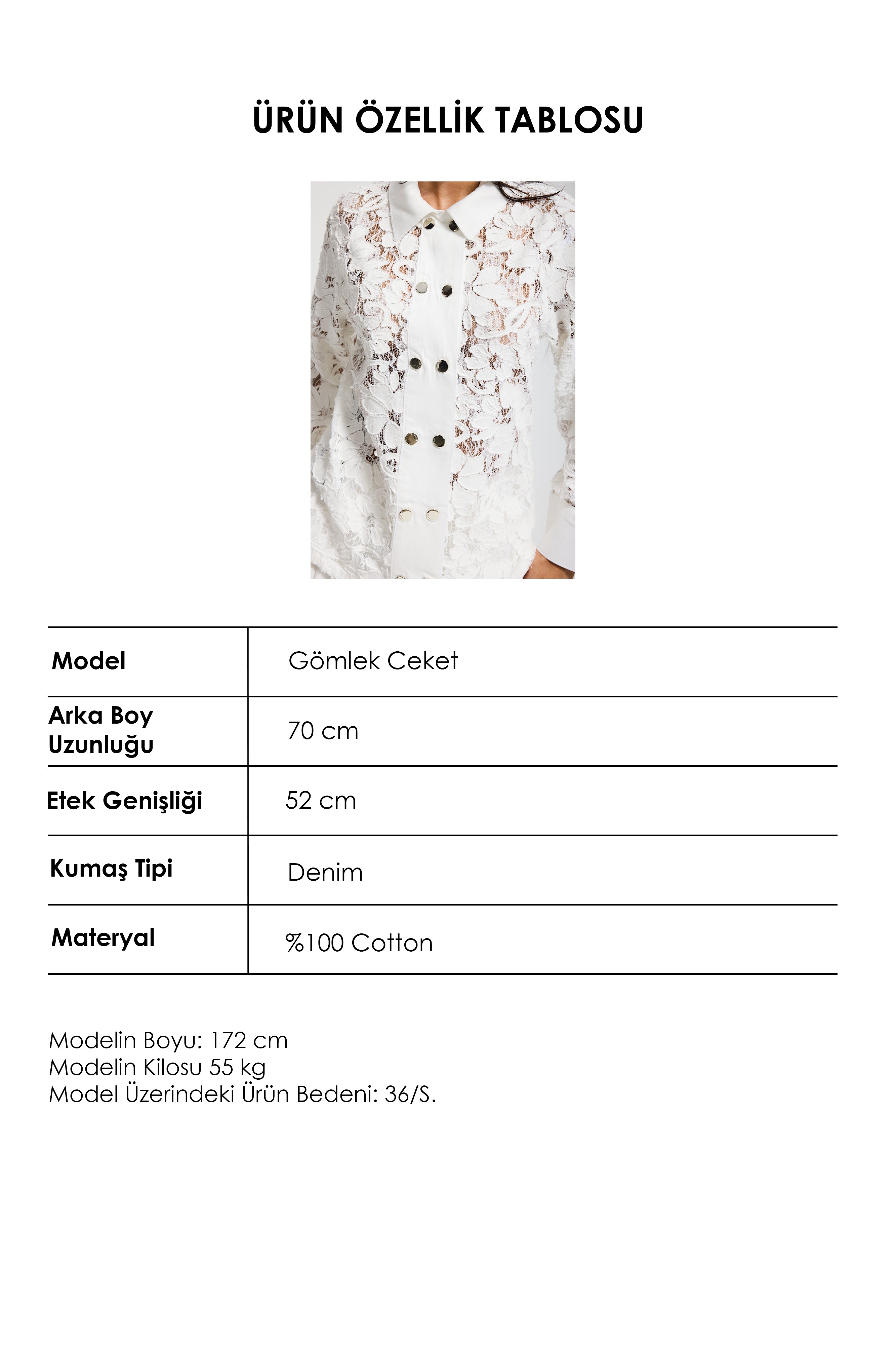 Kadın Beyaz 7s6-2 Oversize Dantel Nakış Çiçek Detaylı Özel Tasarım Denim Ceket