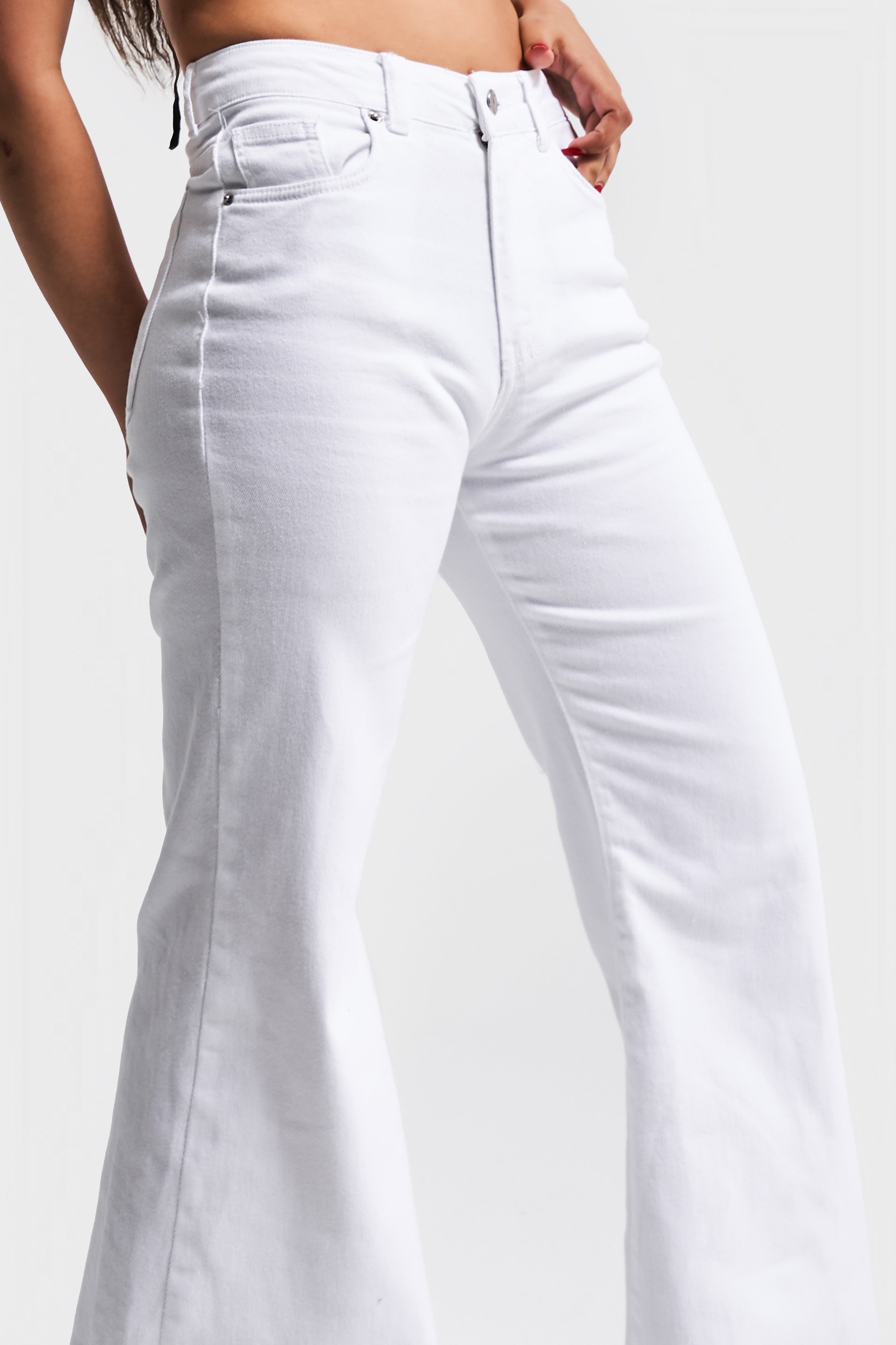 Женские джинсы белого цвета 5s5-2, расклешенный крой, широкие брюки, 100% хлопок, непрозрачные