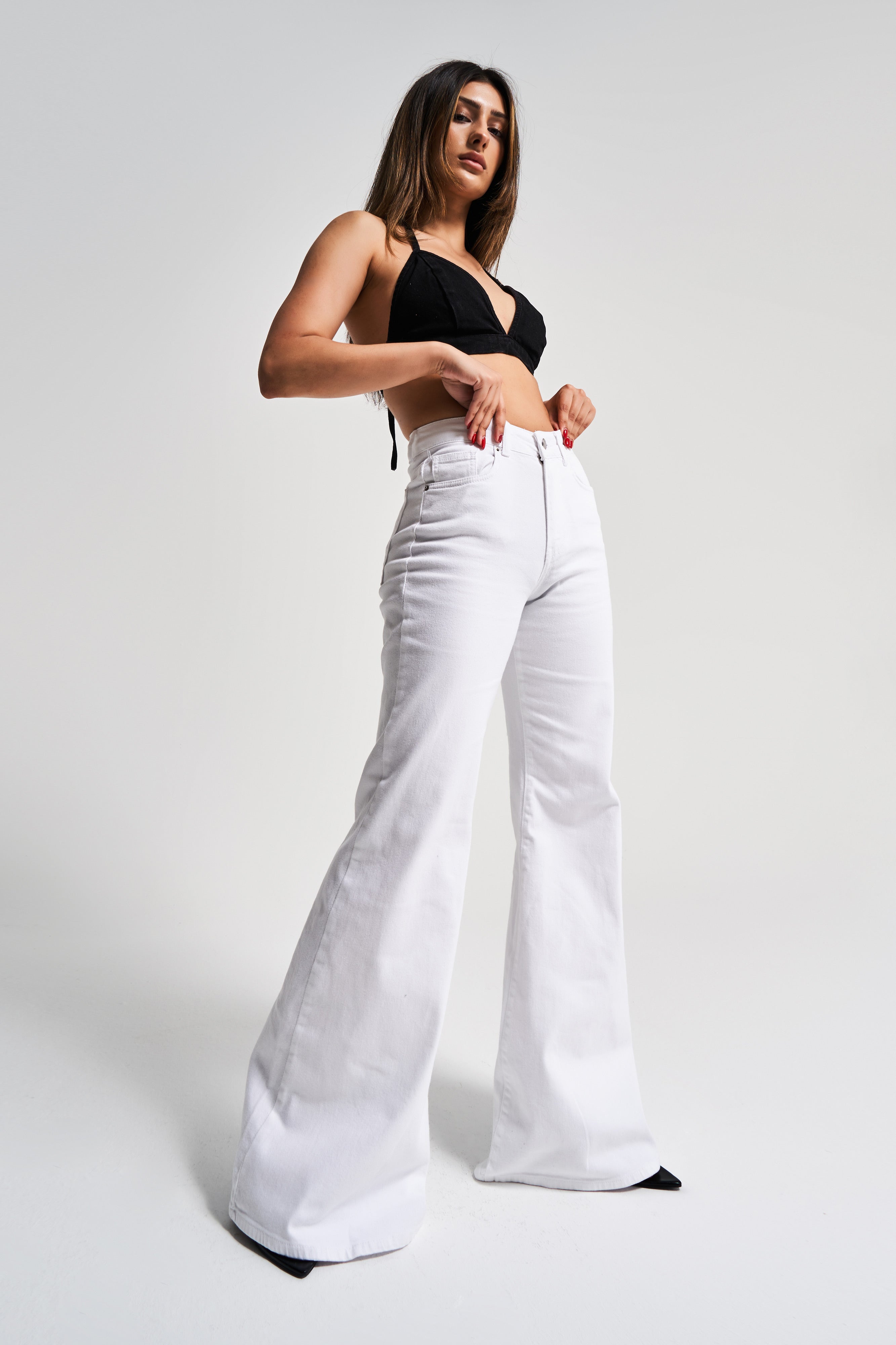 Женские джинсы белого цвета 5s5-2, расклешенный крой, широкие брюки, 100% хлопок, непрозрачные