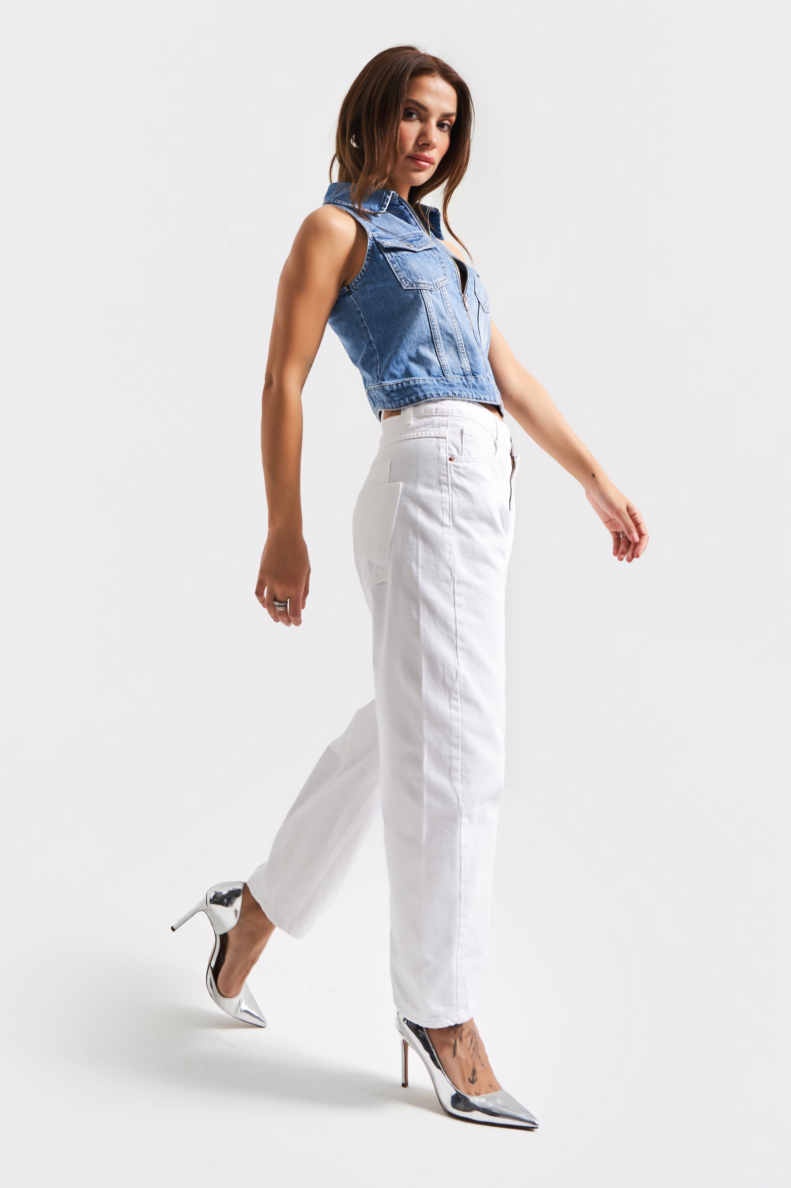 Kadın Beyaz Renk 5s5-2 Moxıe Low Fit Bol Kesim %100 Koton Orta Bel Denim Jean