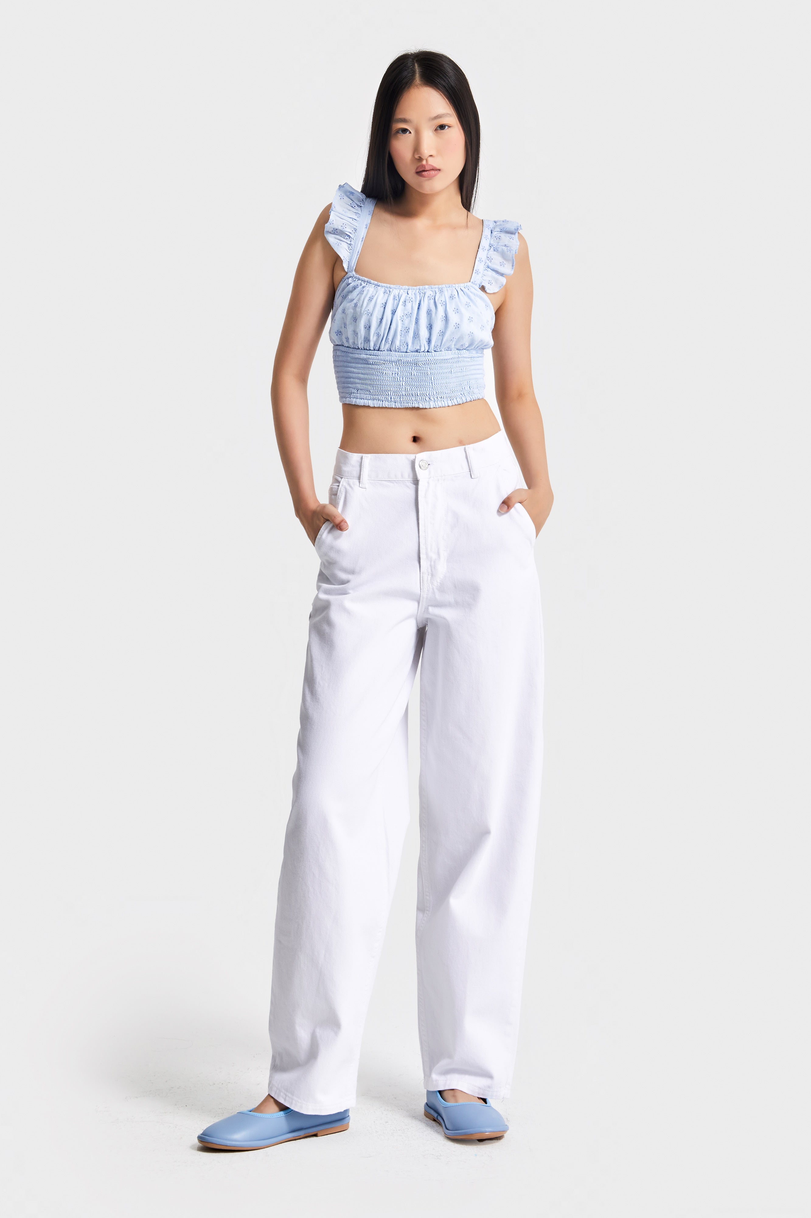 Kadın Beyaz Renk 5s5-2 Skater Fit %100 Koton İç Göstermez Denim Jean