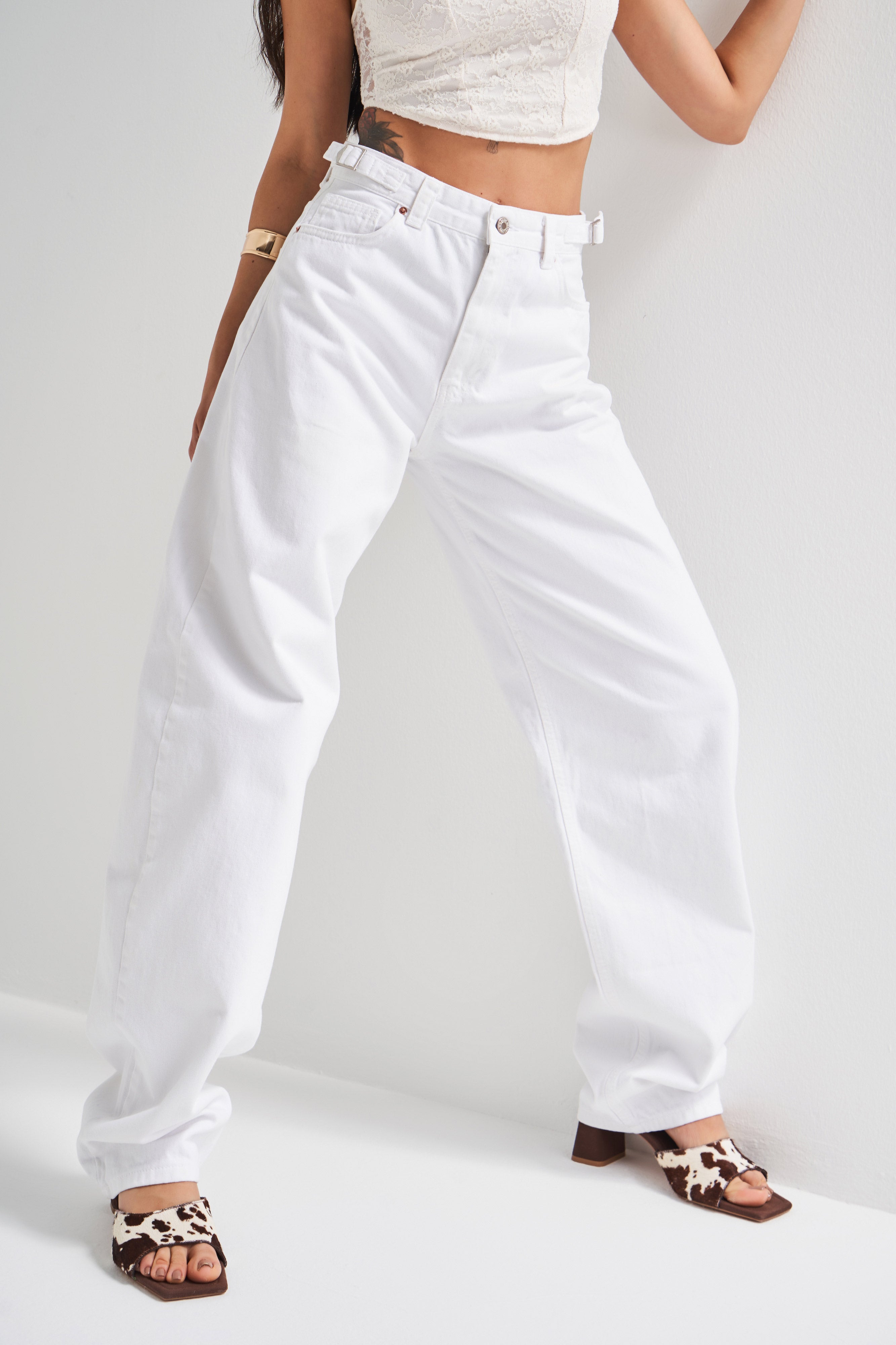 Women's White Color Baggy Fit Super Long Denim