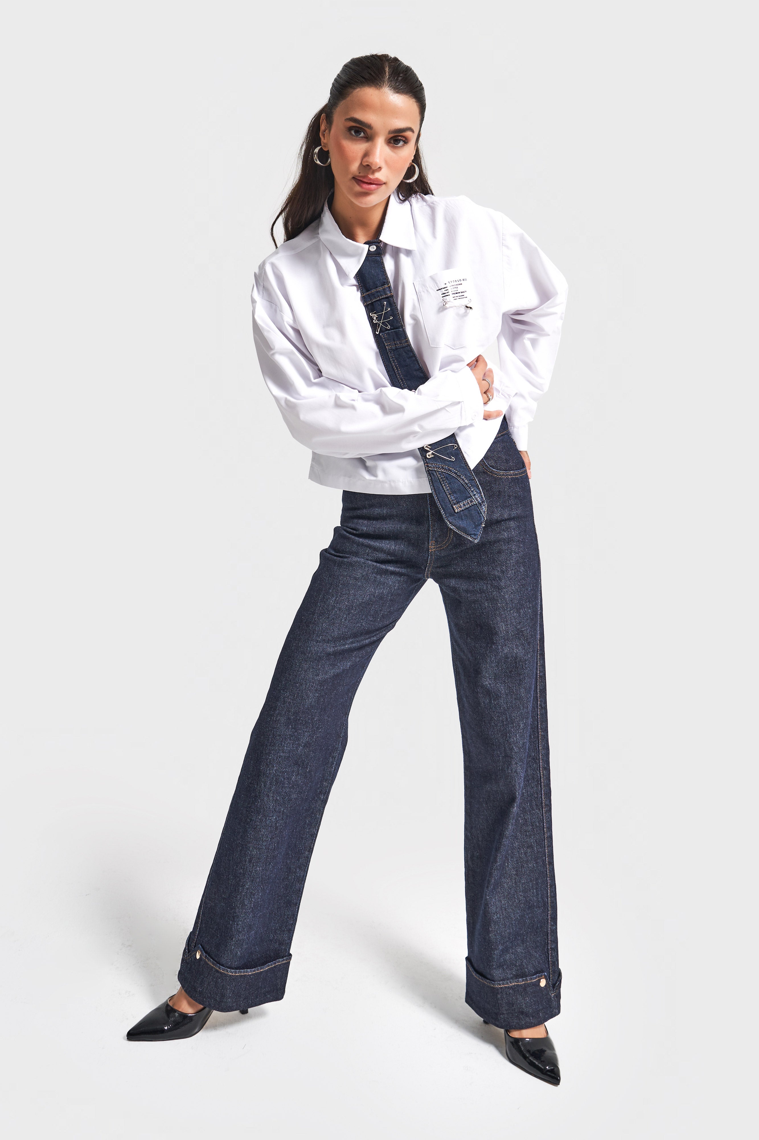 Women's White Loose Fit Tie Detail Custom Design Shirt