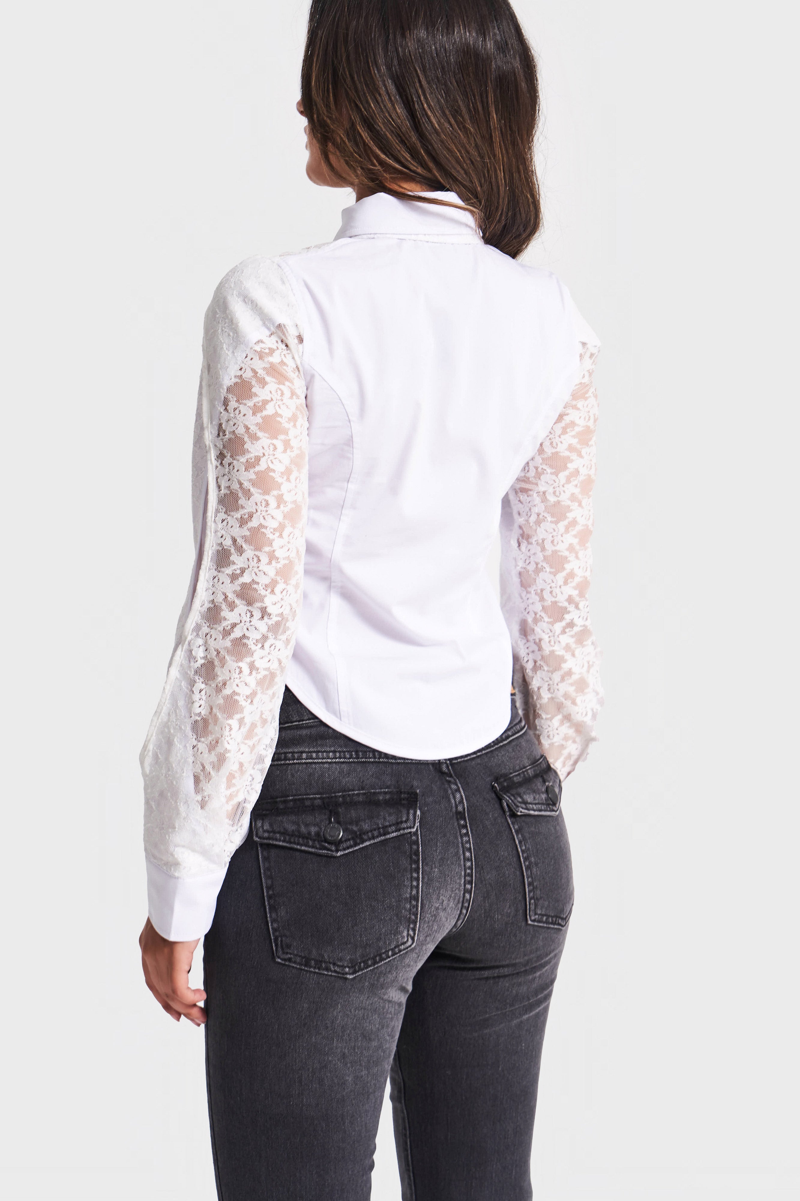 Women's White Special Design Shirt with Lace and Tie Details