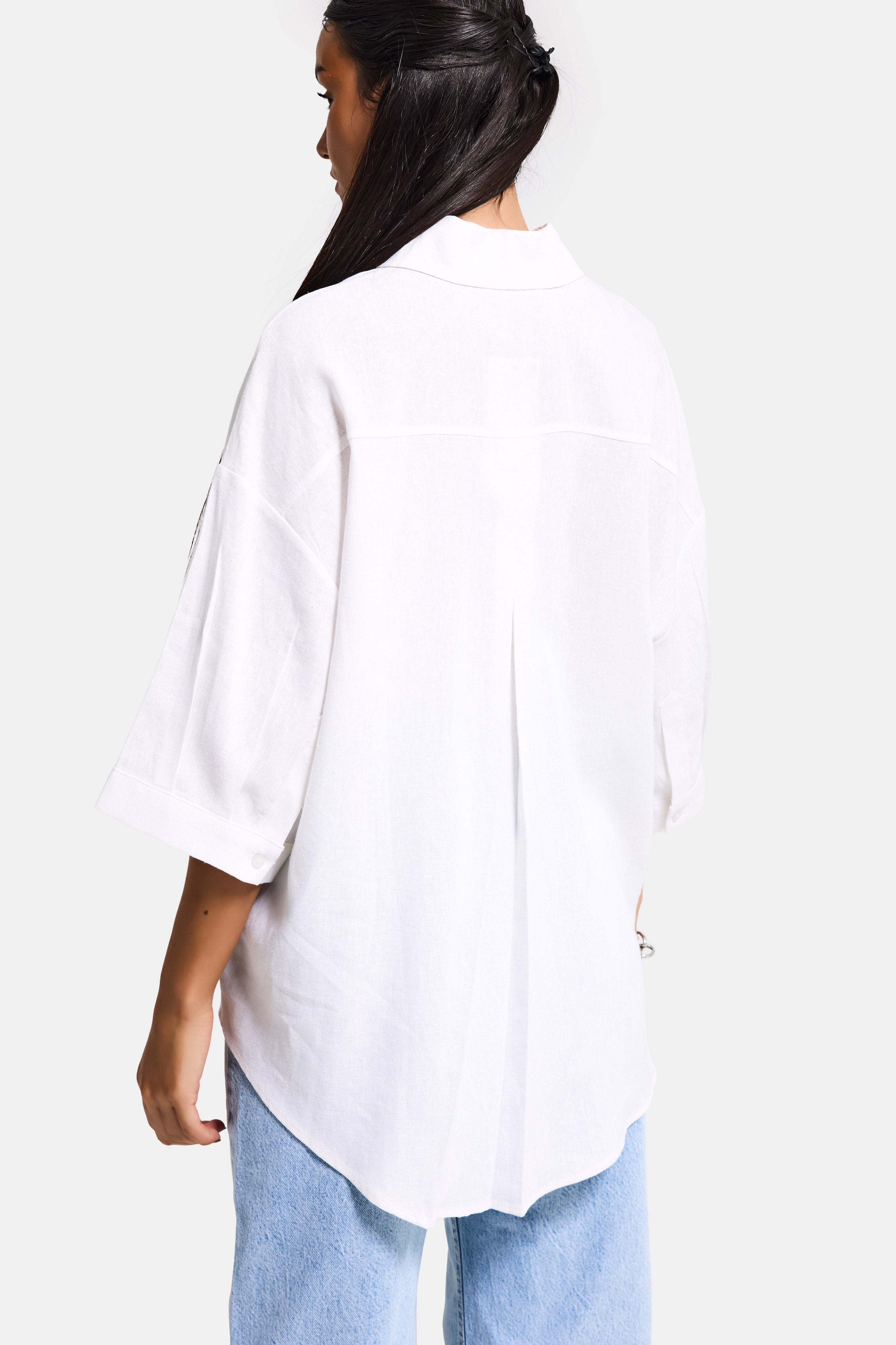 Kadın Beyaz Renk s6-2 %100 Pamuk Oversize Gömlek