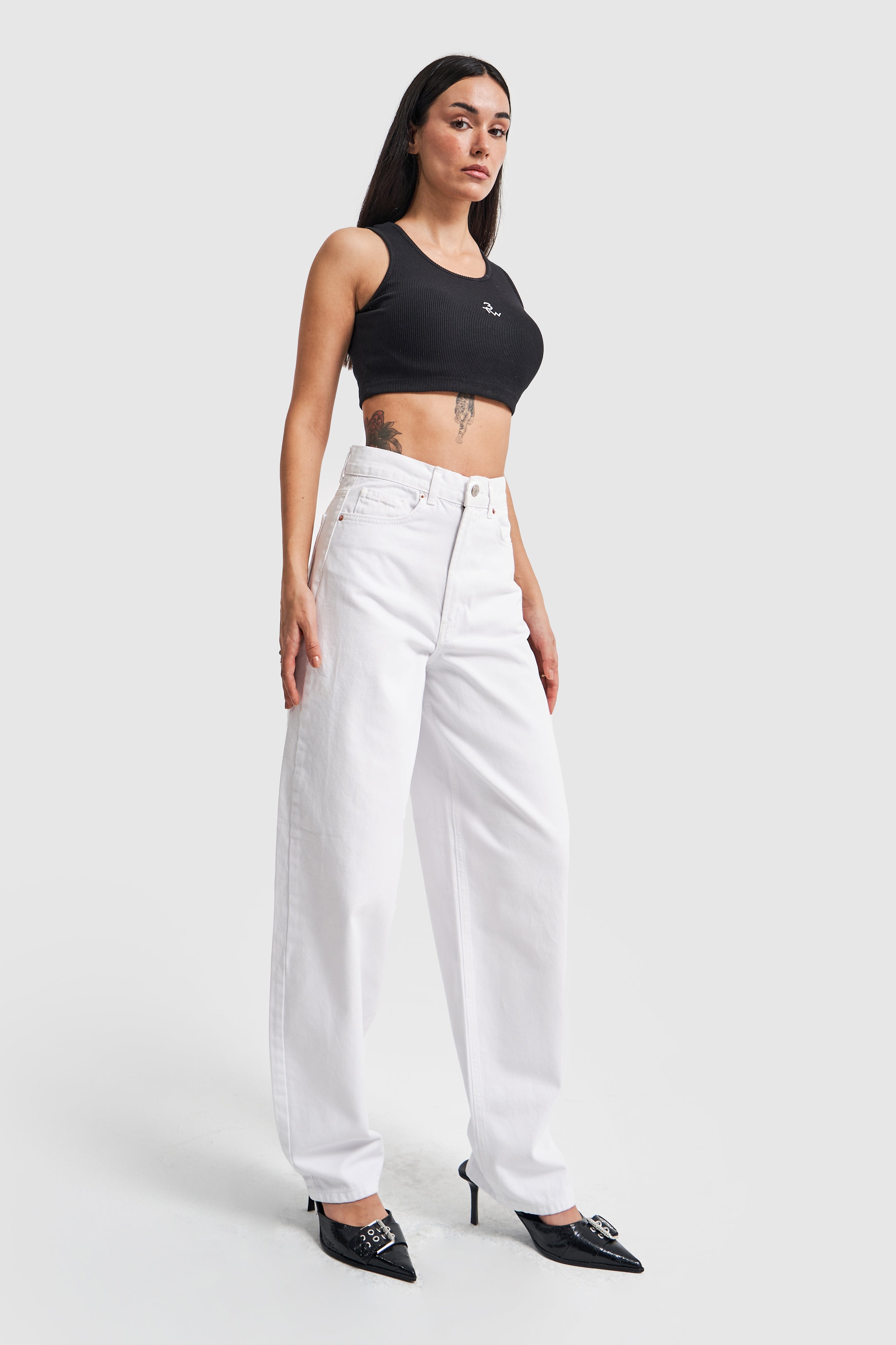 Women's White Color Skater Fit 100% Cotton Denim Trousers
