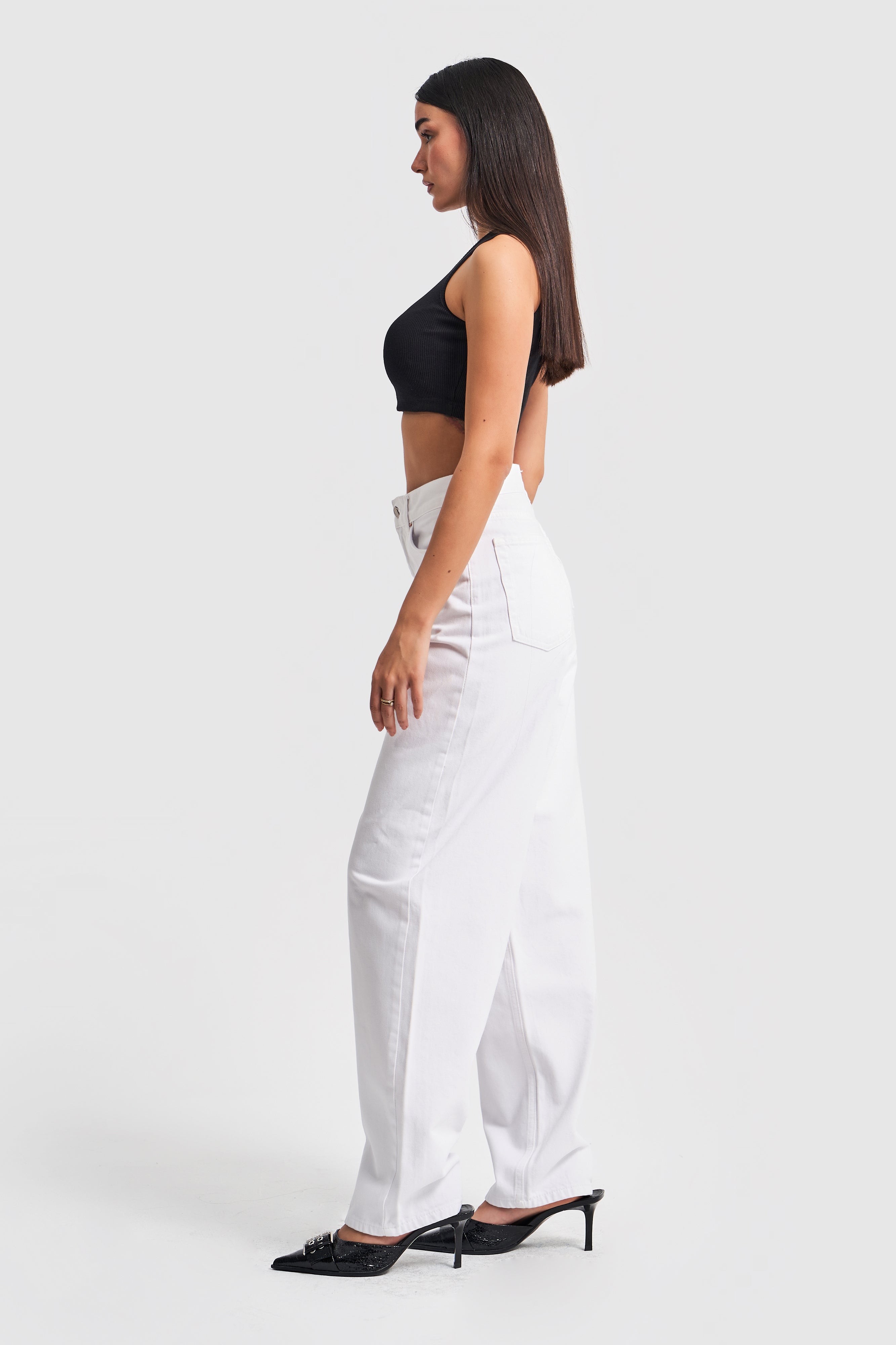 Women's White Color Skater Fit 100% Cotton Denim Trousers