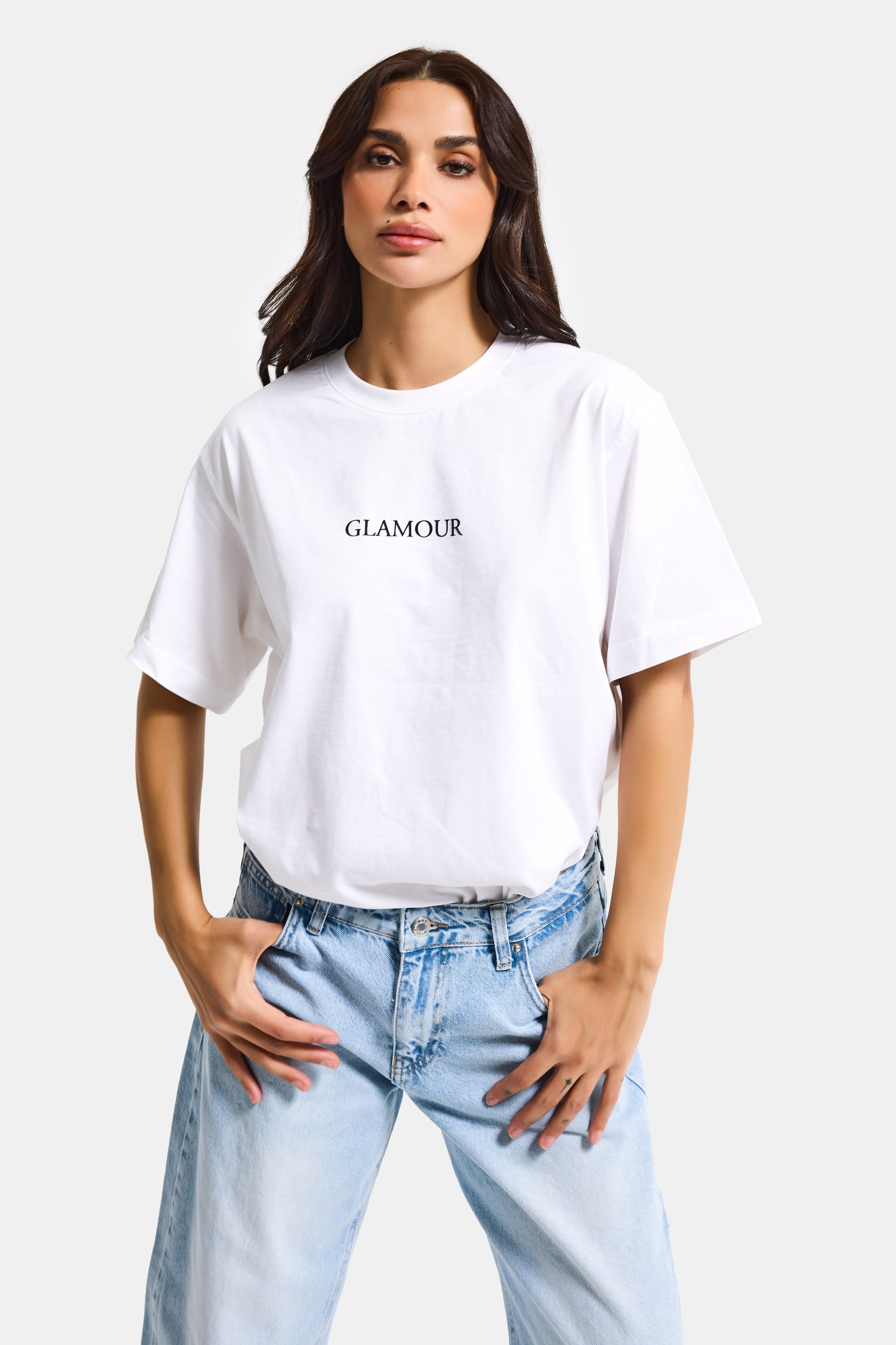 Kadın Beyaz s6-127 Oversize Glamour Baskılı %100 Koton T-Shirt