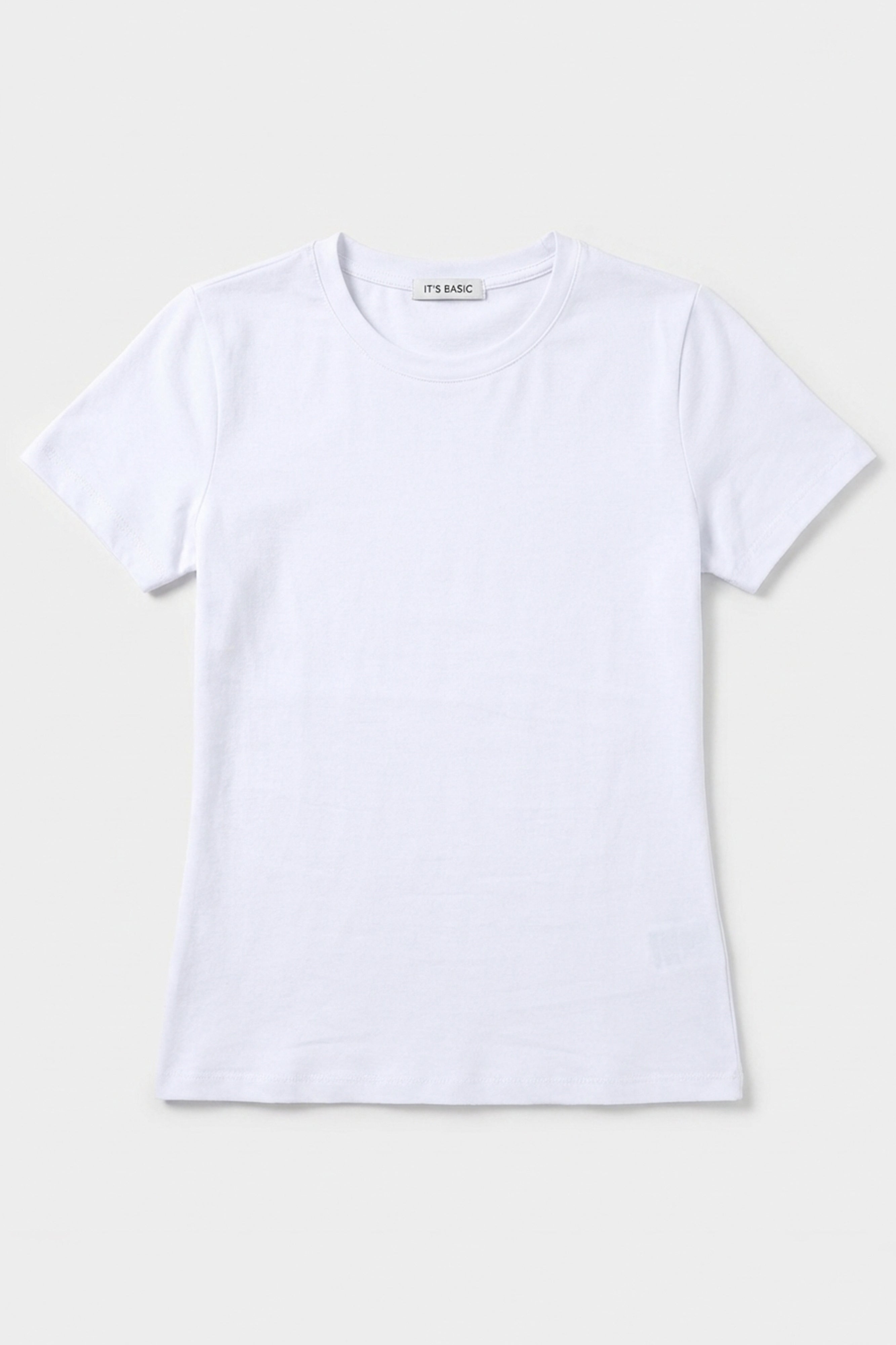 Kadın Beyaz s6-2 Bisiklet Yaka %100 Organik Pamuk Esnek Kumaş T-Shirt