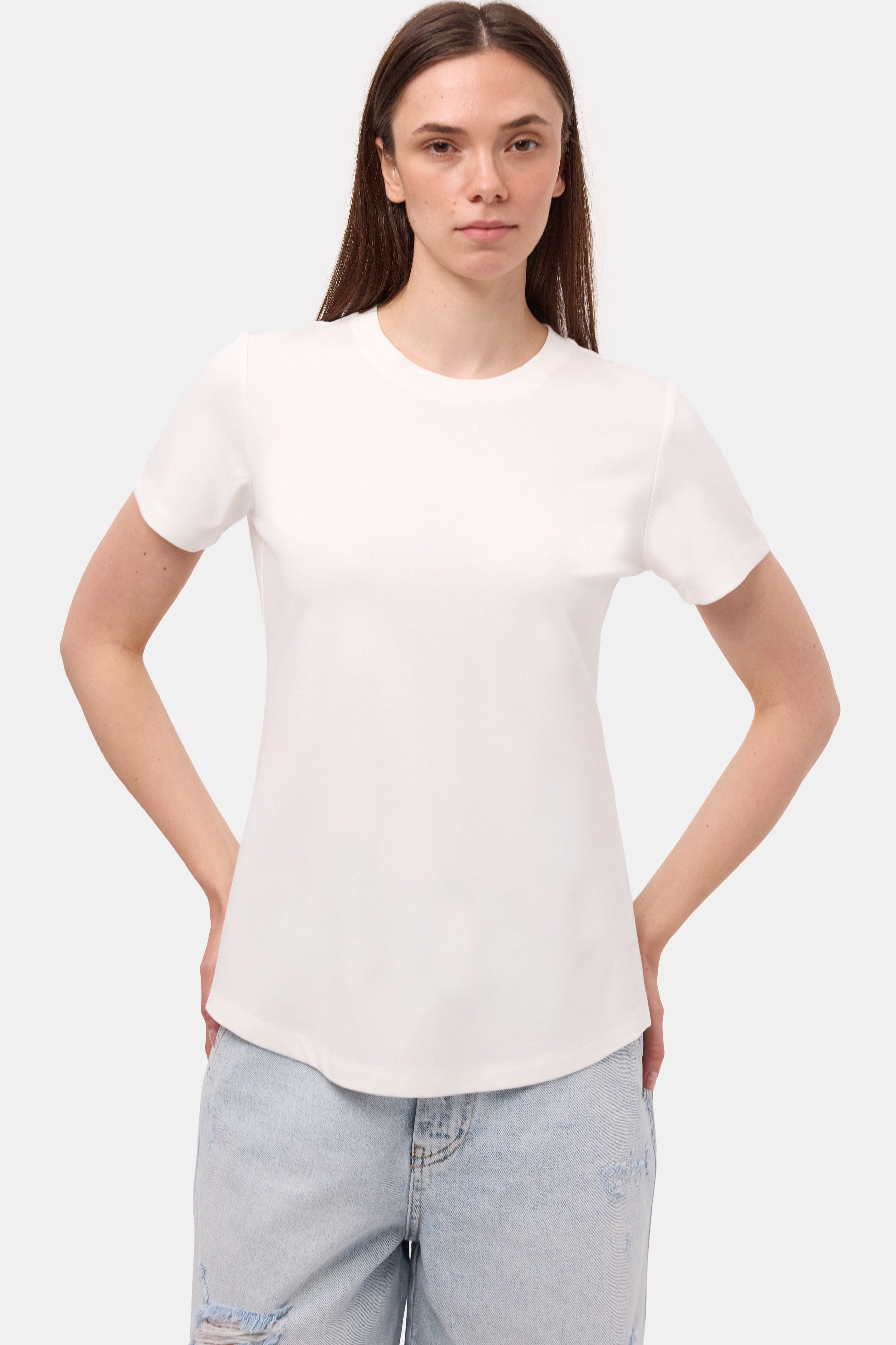Kadın Beyaz s6-2 Oversize Bisiklet Yaka T-Shirt