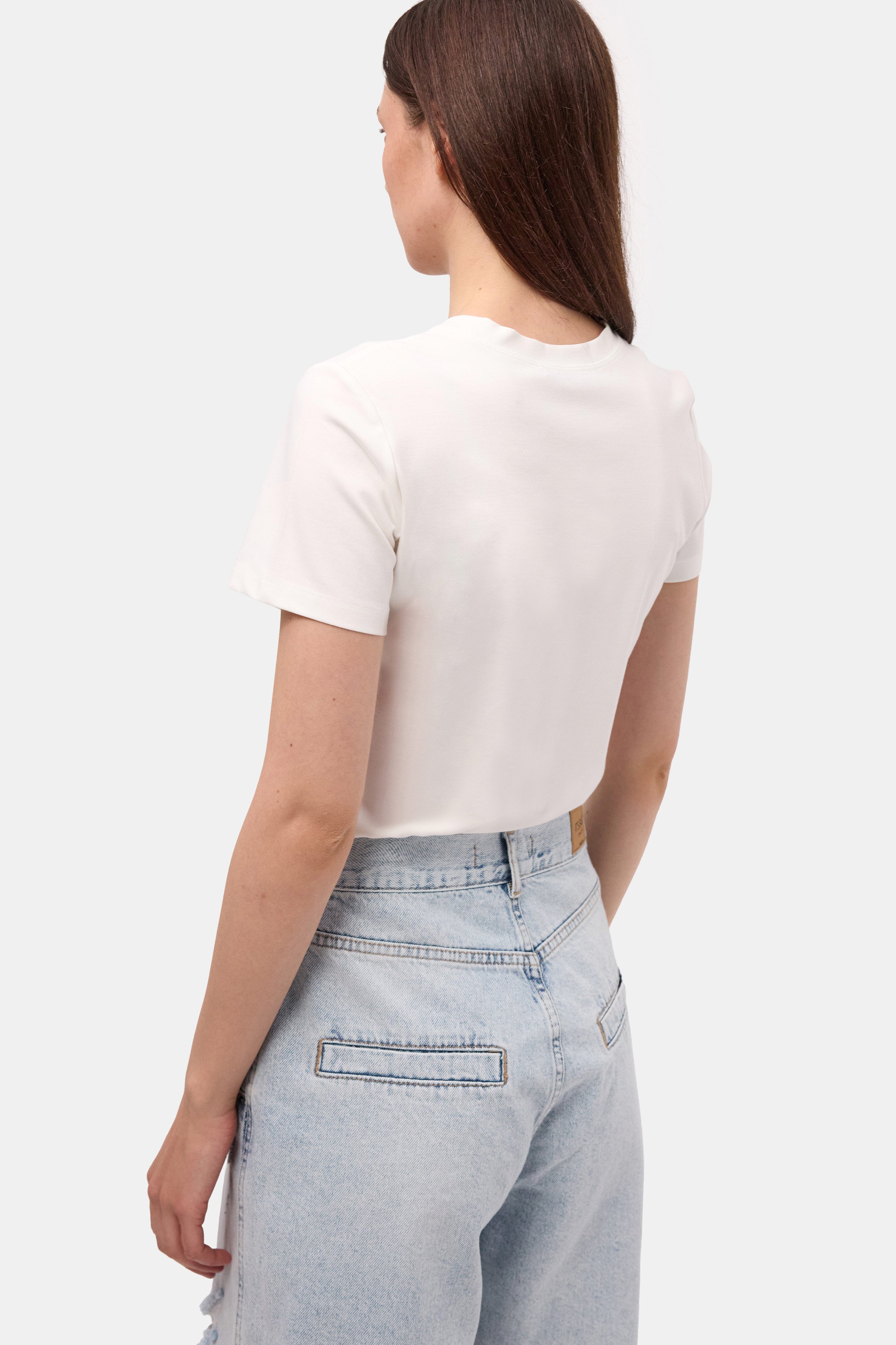 Kadın Beyaz s6-2 Oversize Bisiklet Yaka T-Shirt