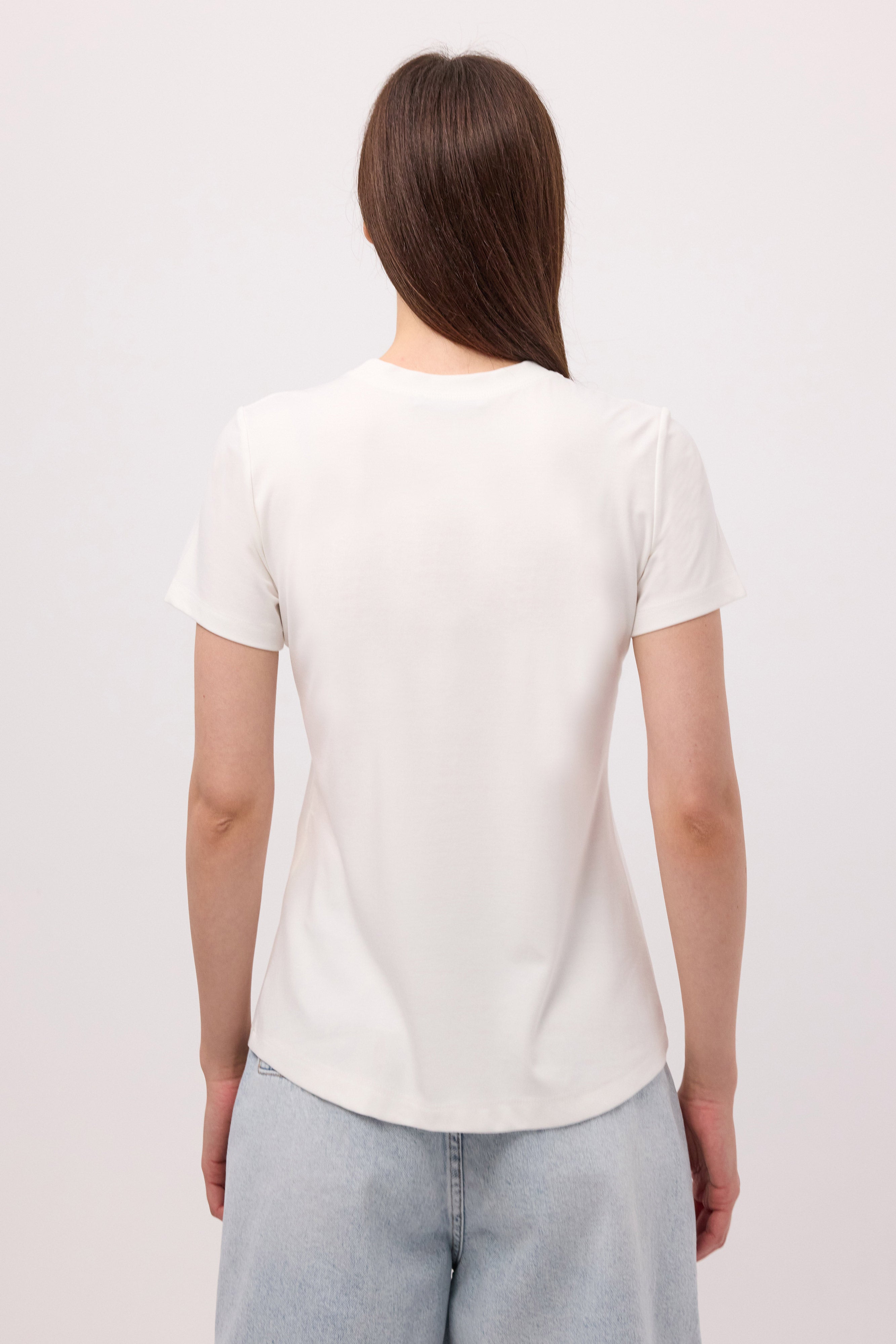 Kadın Beyaz s6-2 Oversize Bisiklet Yaka T-Shirt