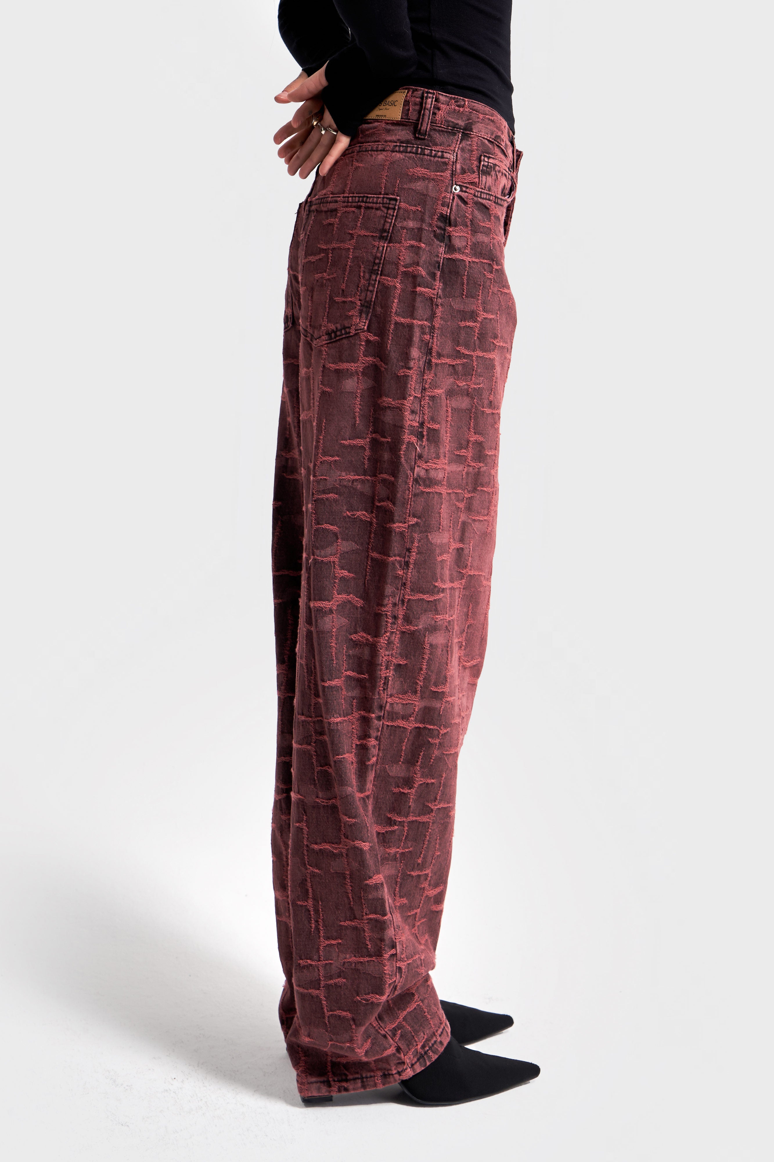 Kadın Bordo 4w5-151 Skater Fit Özel Kumaş Tasarım Denim Jean