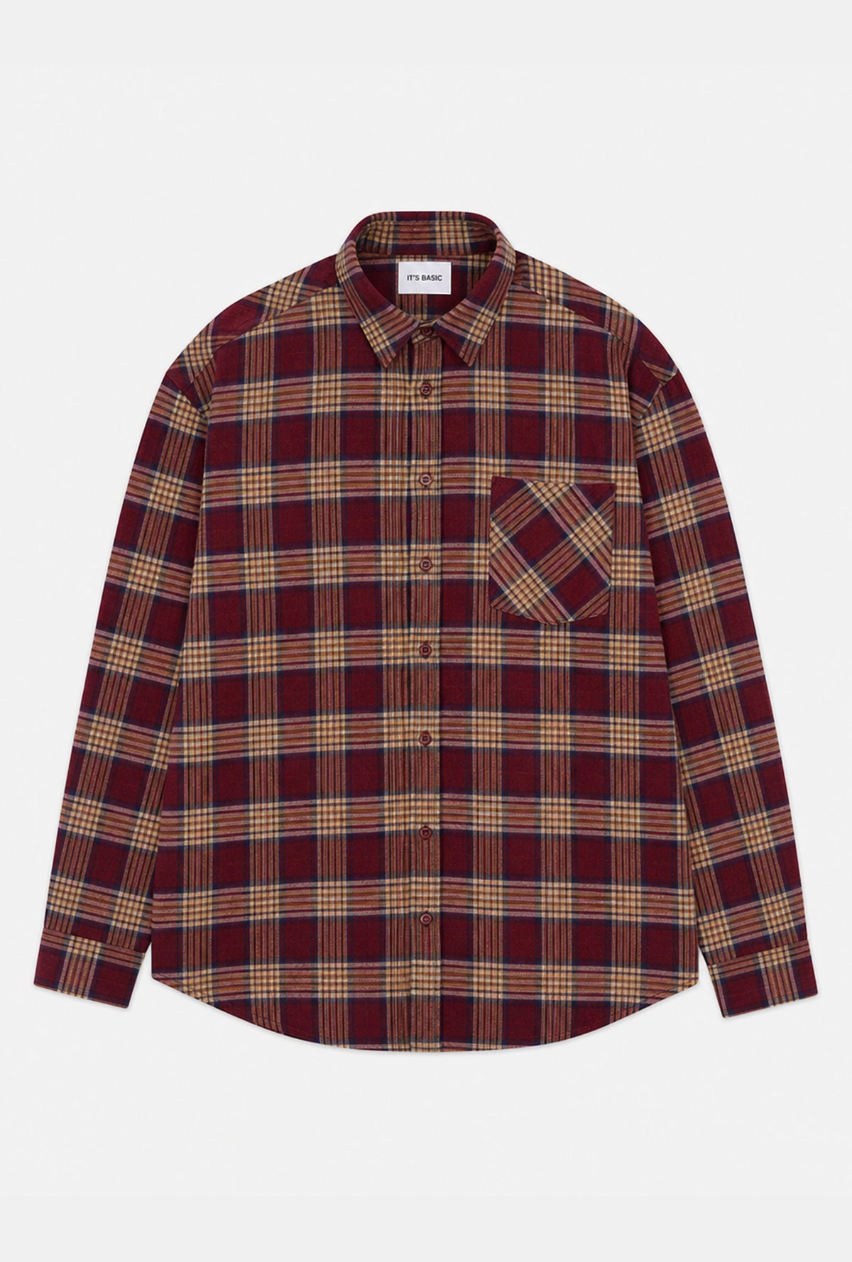 Kadın Bordo Ekose w6-38 Oversize Gömlek