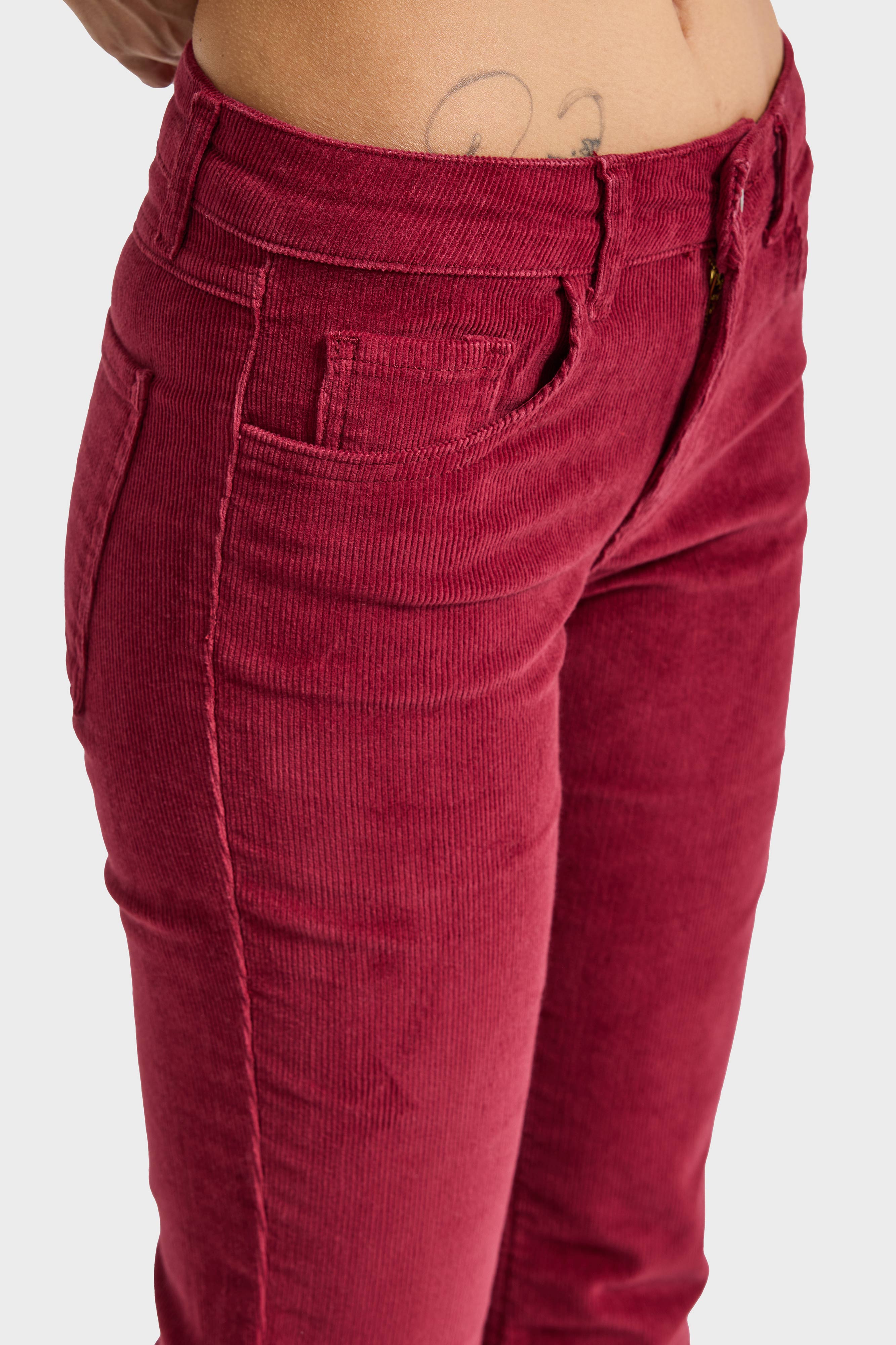 Kadın Bordo Renk 26w5-35 Flare Fit İnce Fitilli Velvet Kadife Kumaş Pantolon
