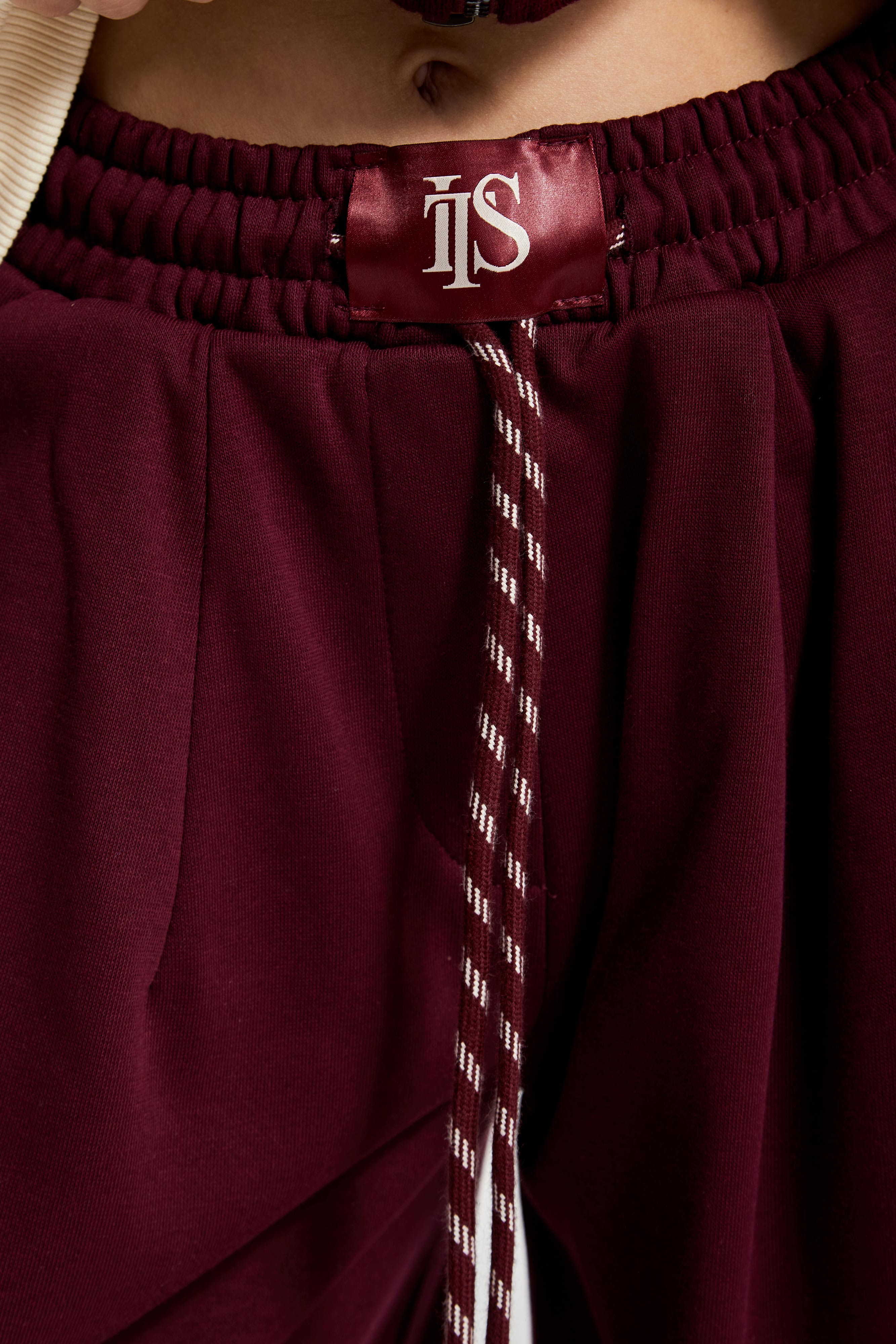 Kadın Bordo Renk w5-35 Örme Kumaş Polar ve Eşofman Alt Üst 2'li Tasarım Takım