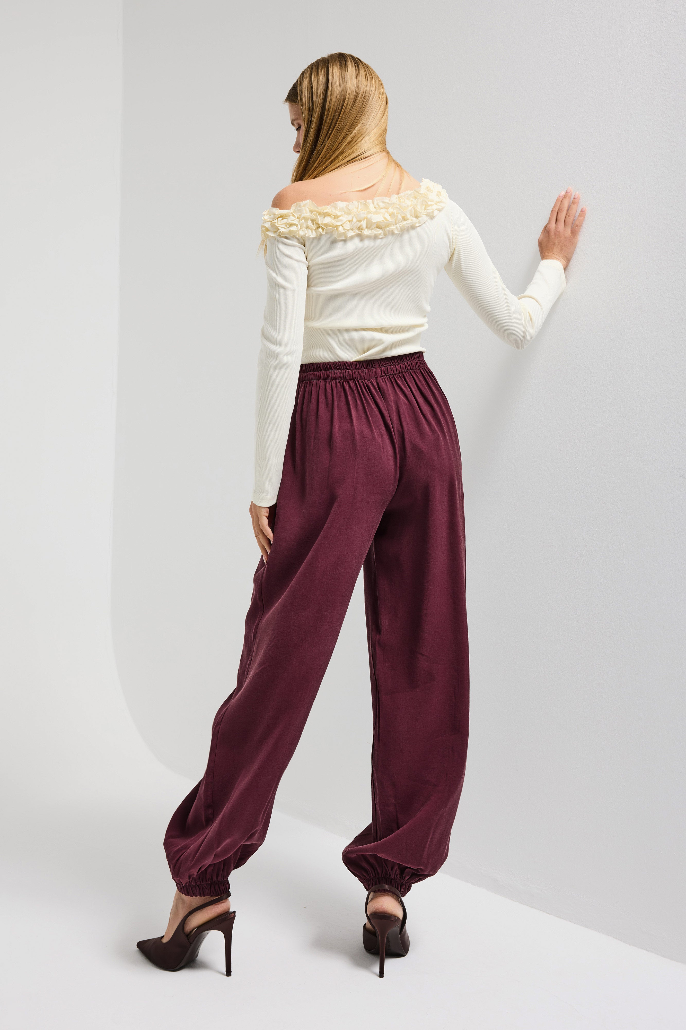 Women's Burgundy s6-35 Baggy Jogger Loose Fit Pants