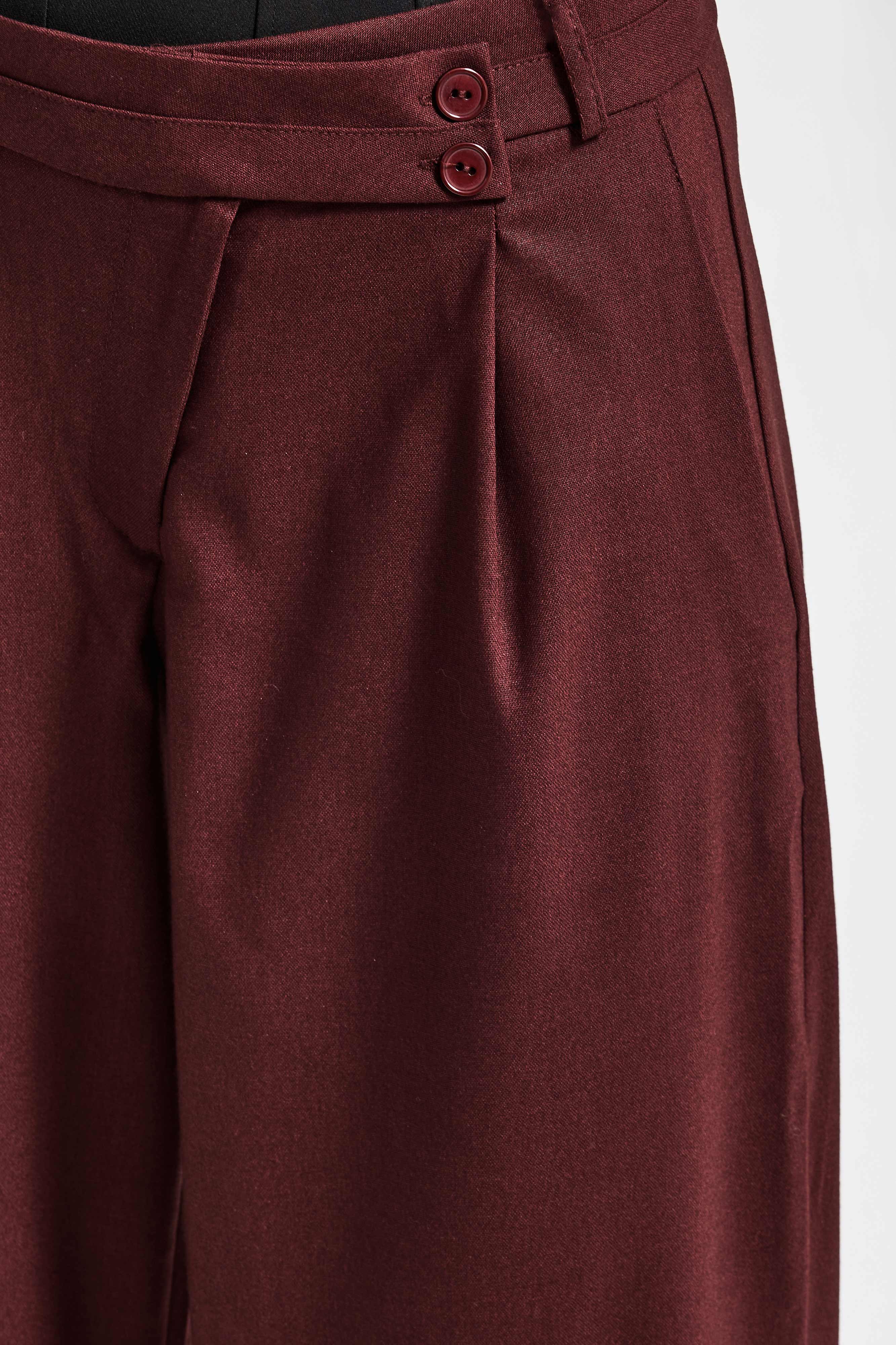 Kadın Bordo s6-35 Neptun Kemer Detaylı Palazzo Fit Pileli Pantolon