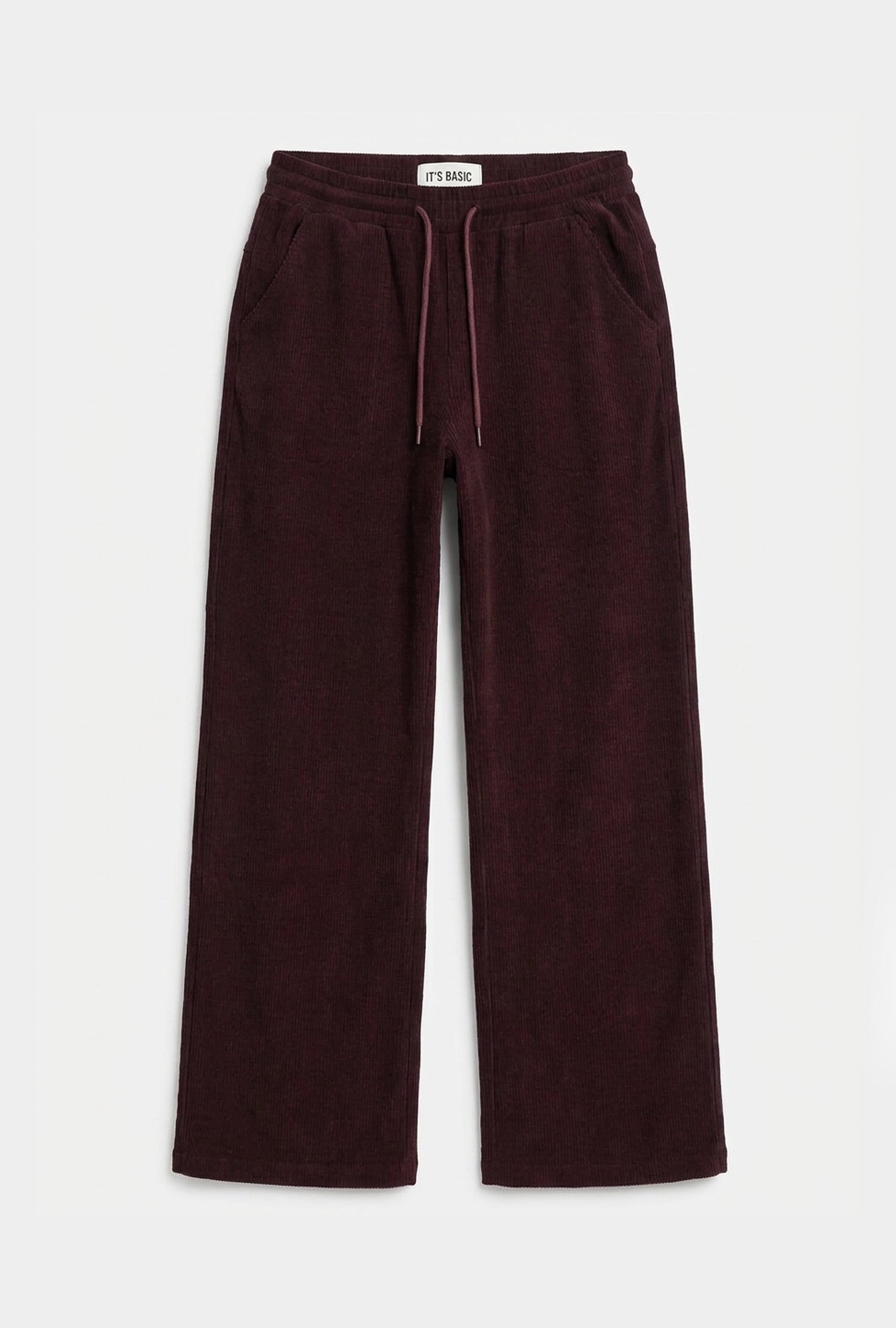 Kadın Bordo w6-35 Flare Fit İnce Fitilli Esnek Velvet Kadife Kumaş Pantolon