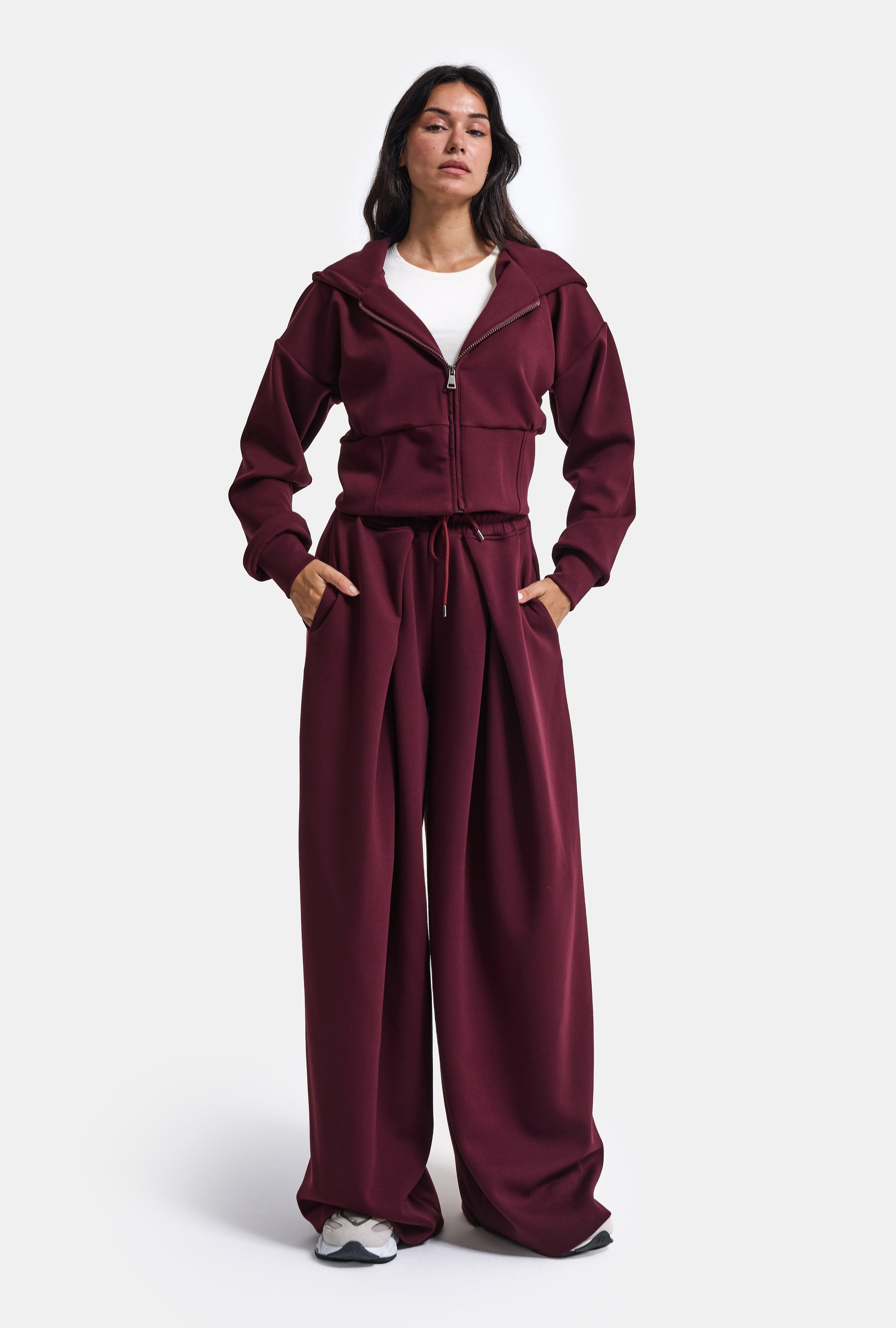 Kadın Bordo w6-35 Üst Polar Alt Eşofman Pantolon 2'li Takım