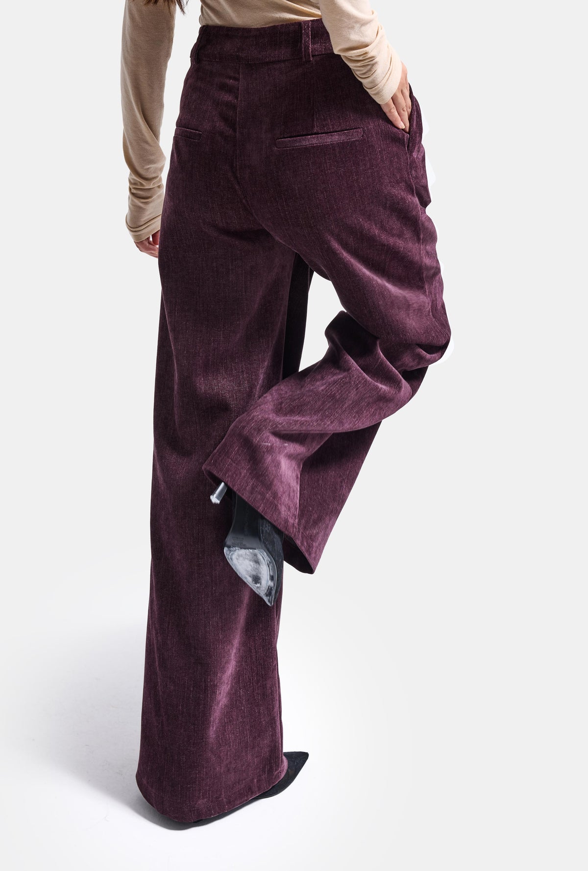 Kadın Bordo w6-52 Straight Crop Pürüzsüz Velvet Kadife Kumaş Pantolon