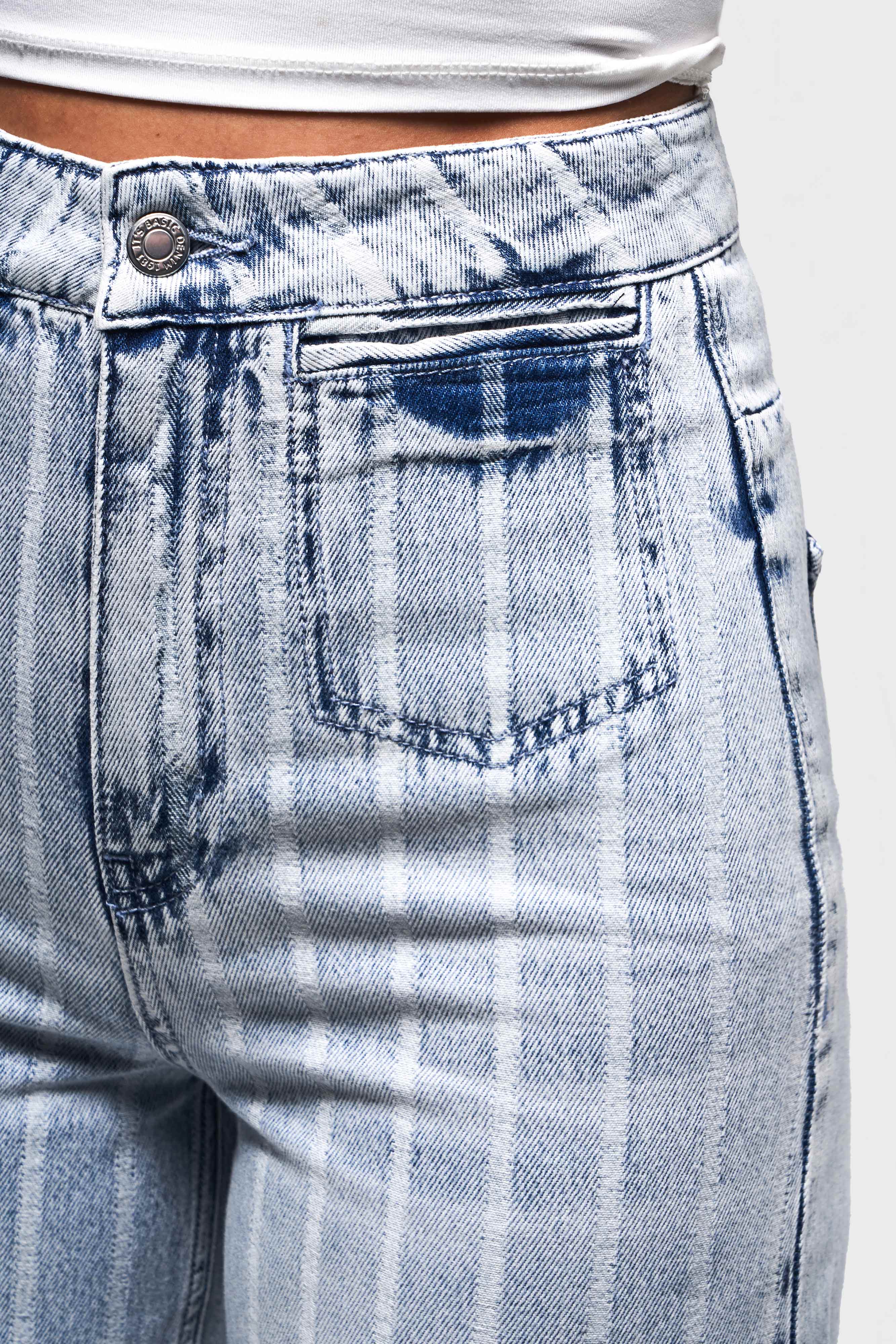 Kadın Çizgili Kot Rengi 4s5-3 Staright Fit Cep Detaylı %100 Koton Özel Kumaş Denim Jean