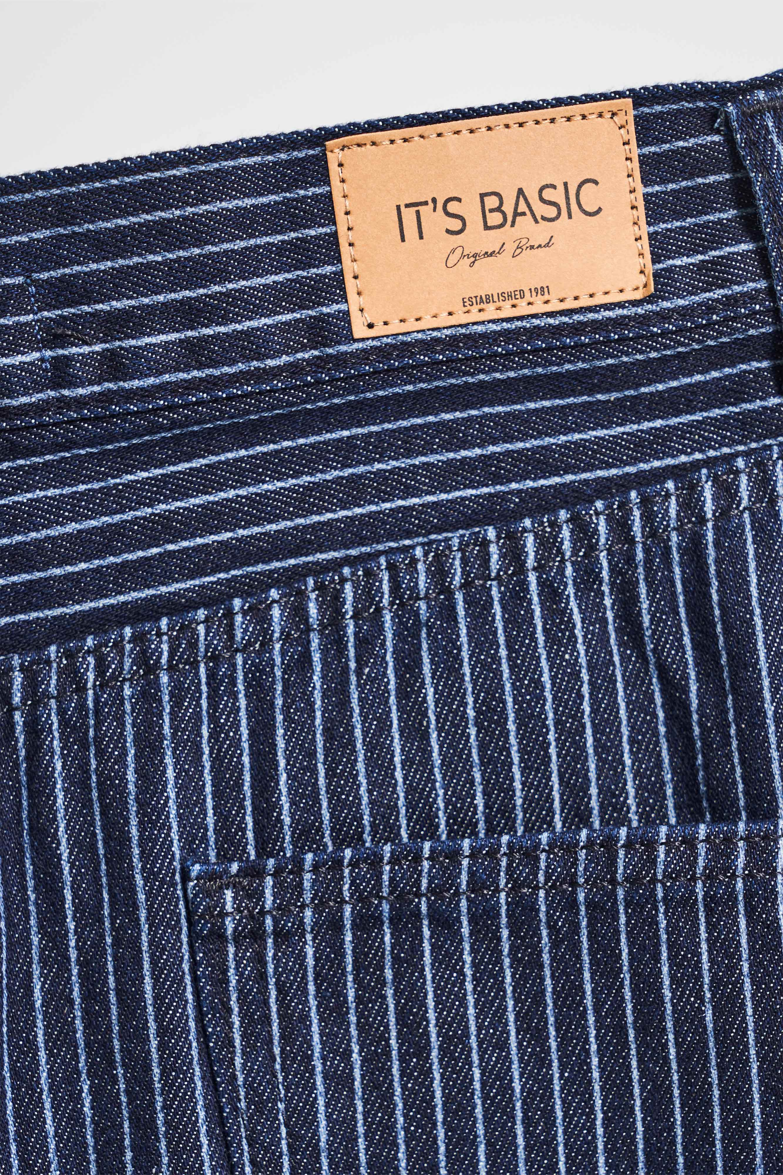 Kadın Çizgili Mavi Renk 19w5-33 Straight Fit Boy 40cm %100 Koton Özel Kumaş Denim Etek