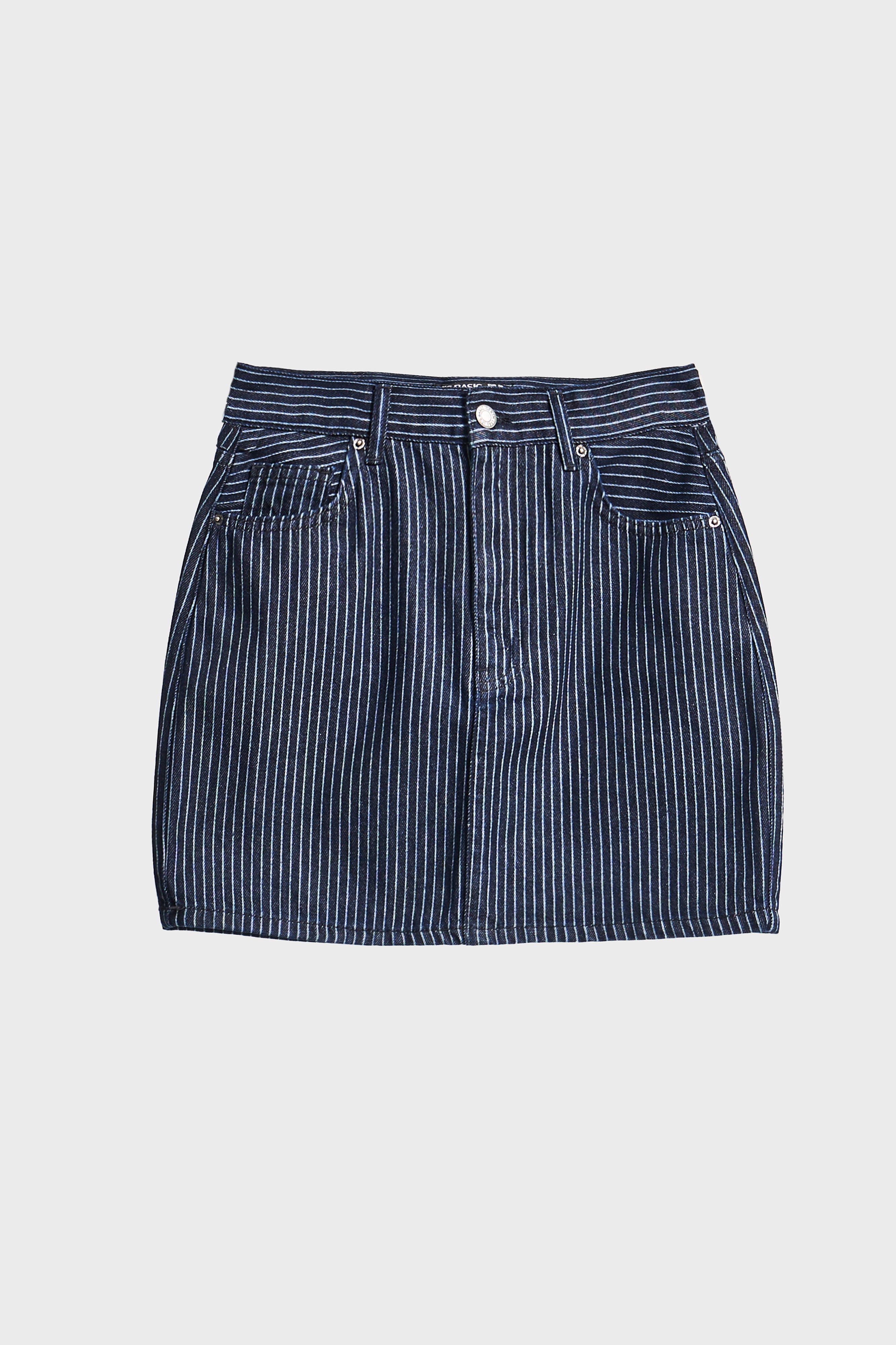 Kadın Çizgili Mavi Renk 19w5-33 Straight Fit Boy 40cm %100 Koton Özel Kumaş Denim Etek