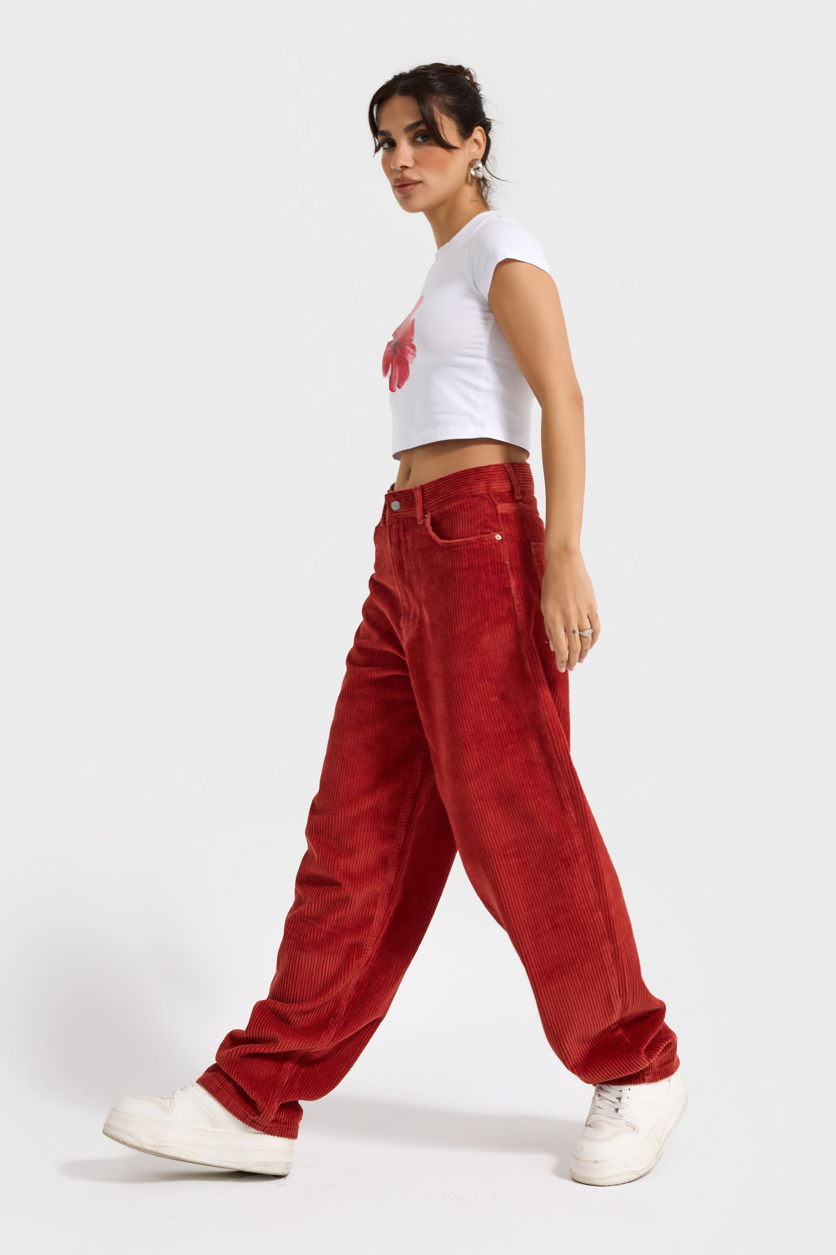 Kadın Coral Cindy 26w5-104 Skater Fit Bol Kesim Kalın Fitilli Velvet Kadife Kumaş Pantolon