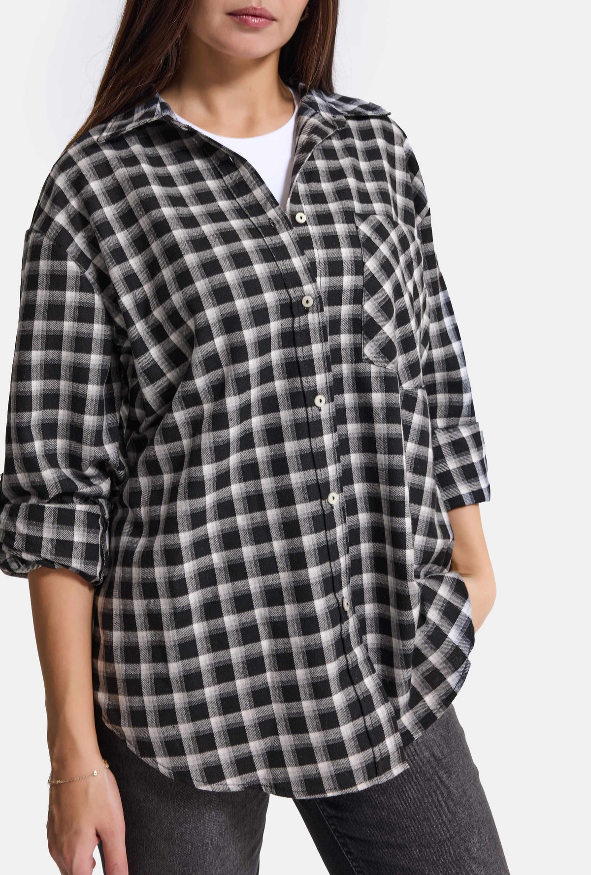 Kadın Ekose w6-67 Oversize Gömlek