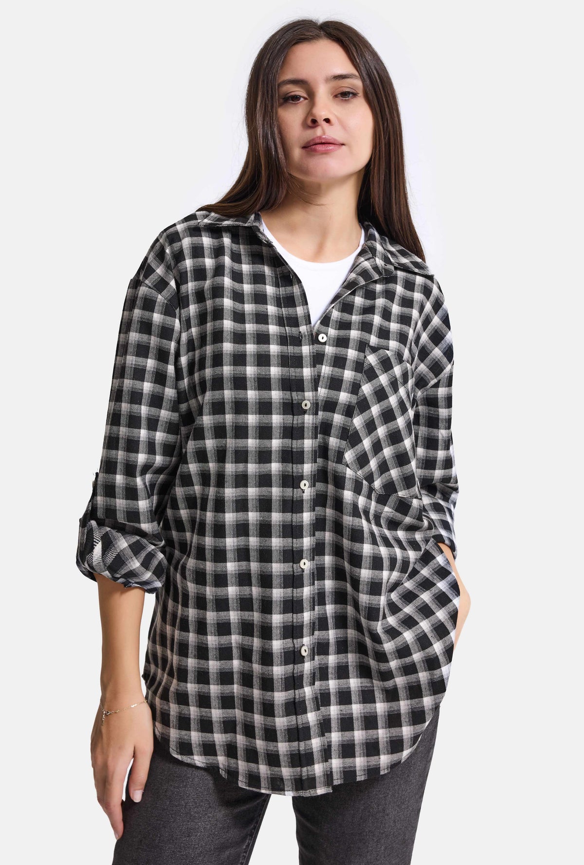 Kadın Ekose w6-67 Oversize Gömlek