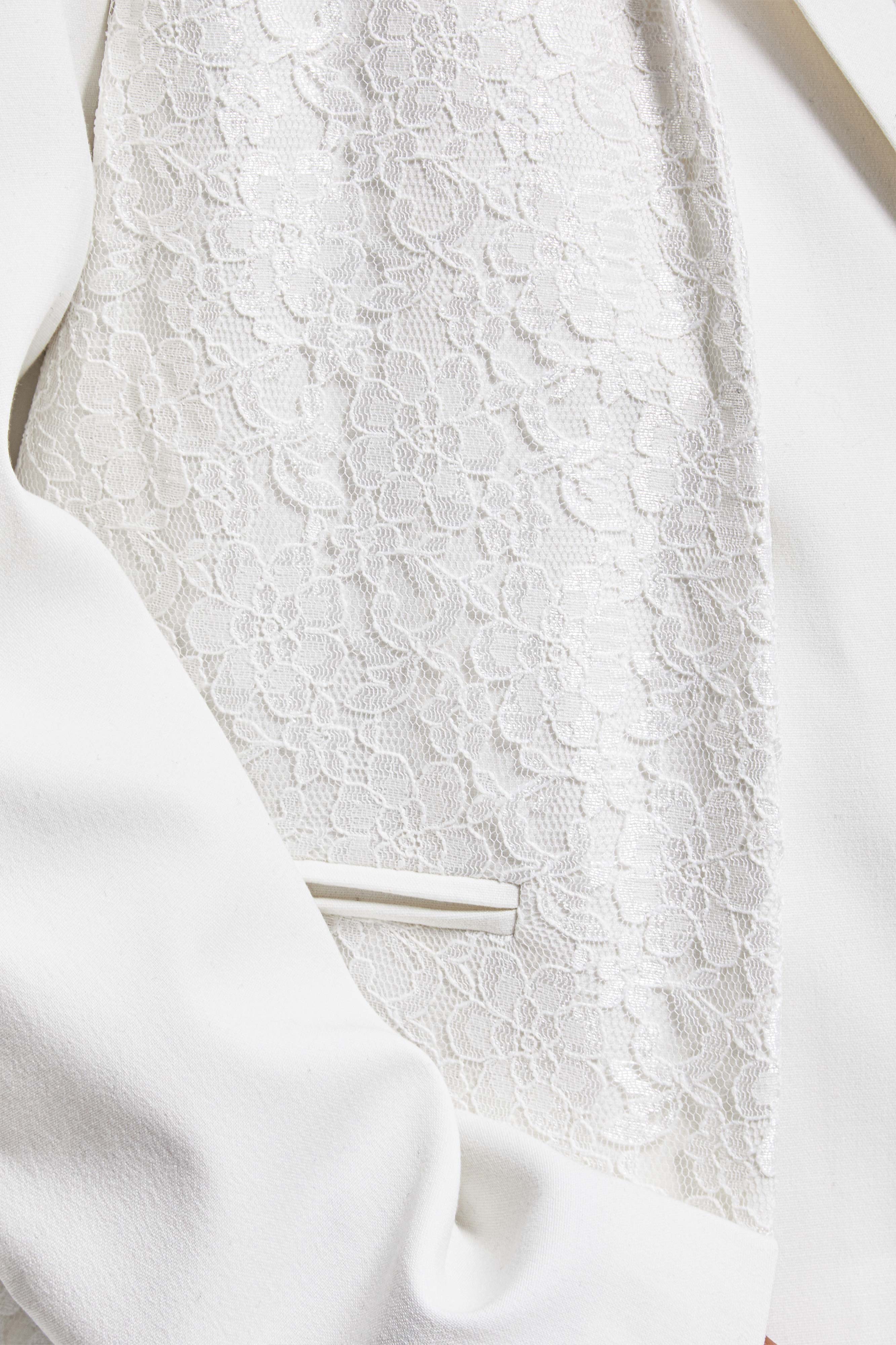 Women's Ecru Lace-Detailed Special Design Oversized Double-Breasted Fabric Jacket