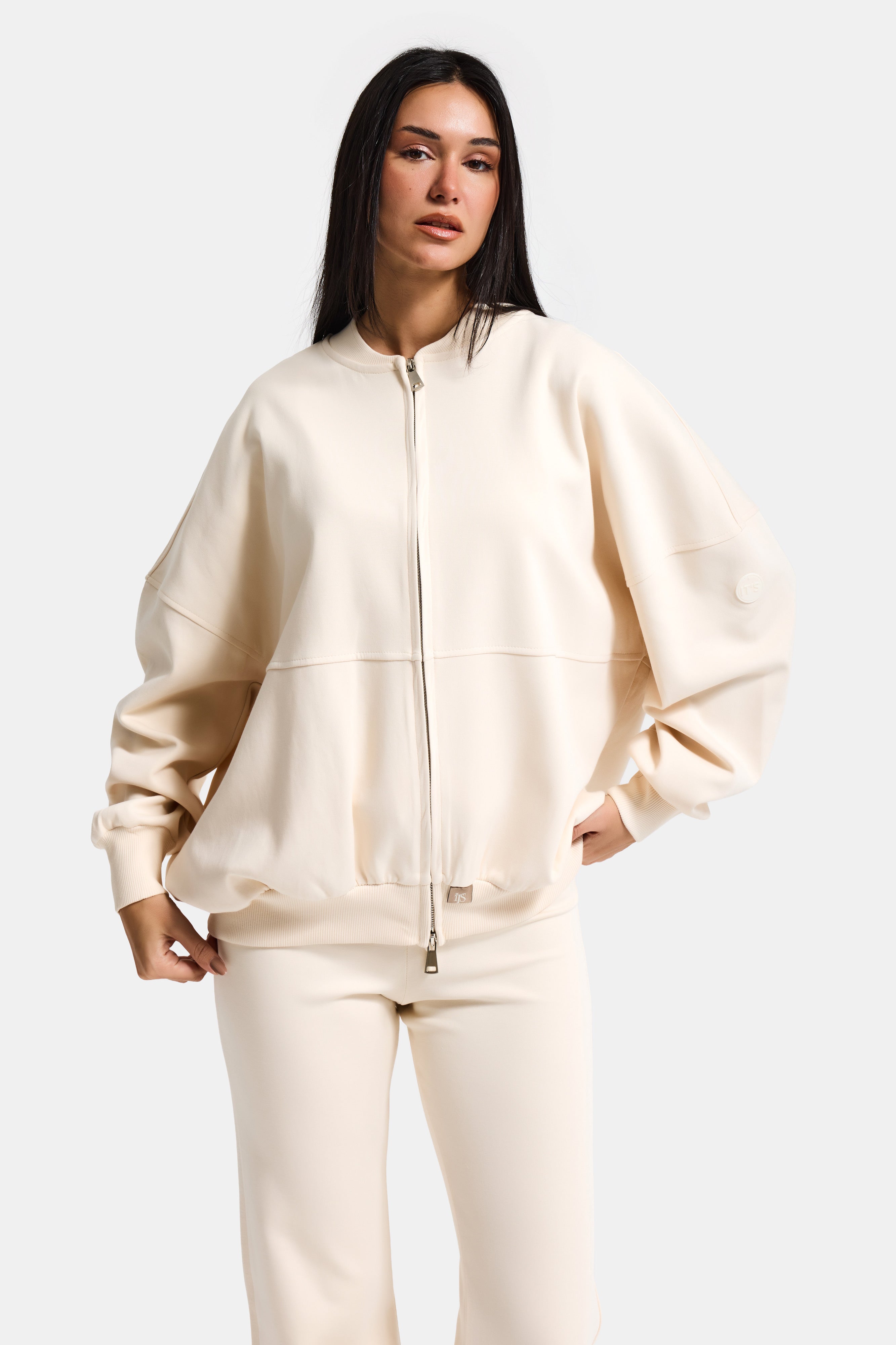 Kadın Ekru s6-105 Alt Üst Sweatshirt Polar Yürüyüş Pantolonu 2'li Tasarım Takım