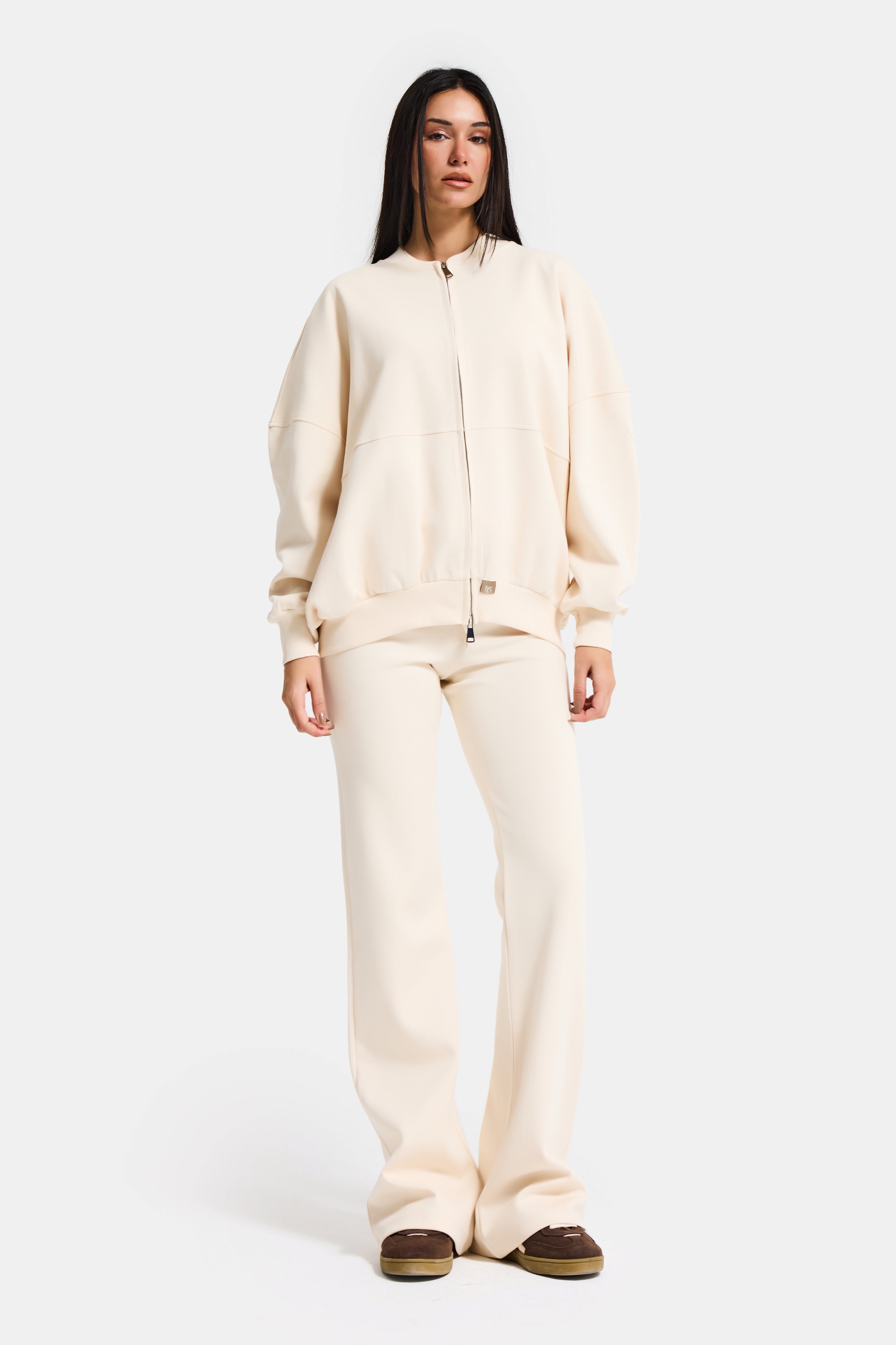 Kadın Ekru s6-105 Alt Üst Sweatshirt Polar Yürüyüş Pantolonu 2'li Tasarım Takım