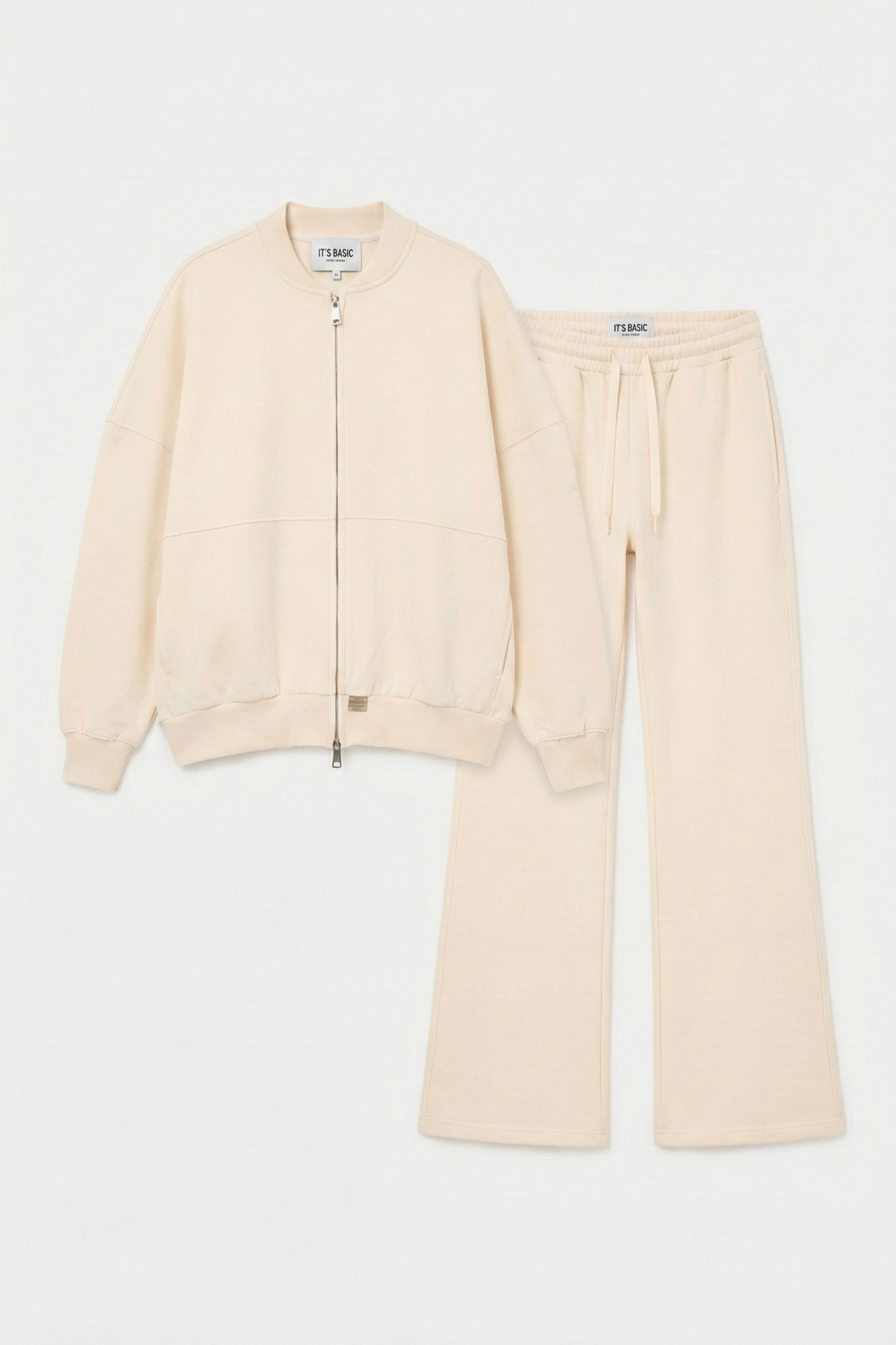 Kadın Ekru s6-105 Alt Üst Sweatshirt Polar Yürüyüş Pantolonu 2'li Tasarım Takım