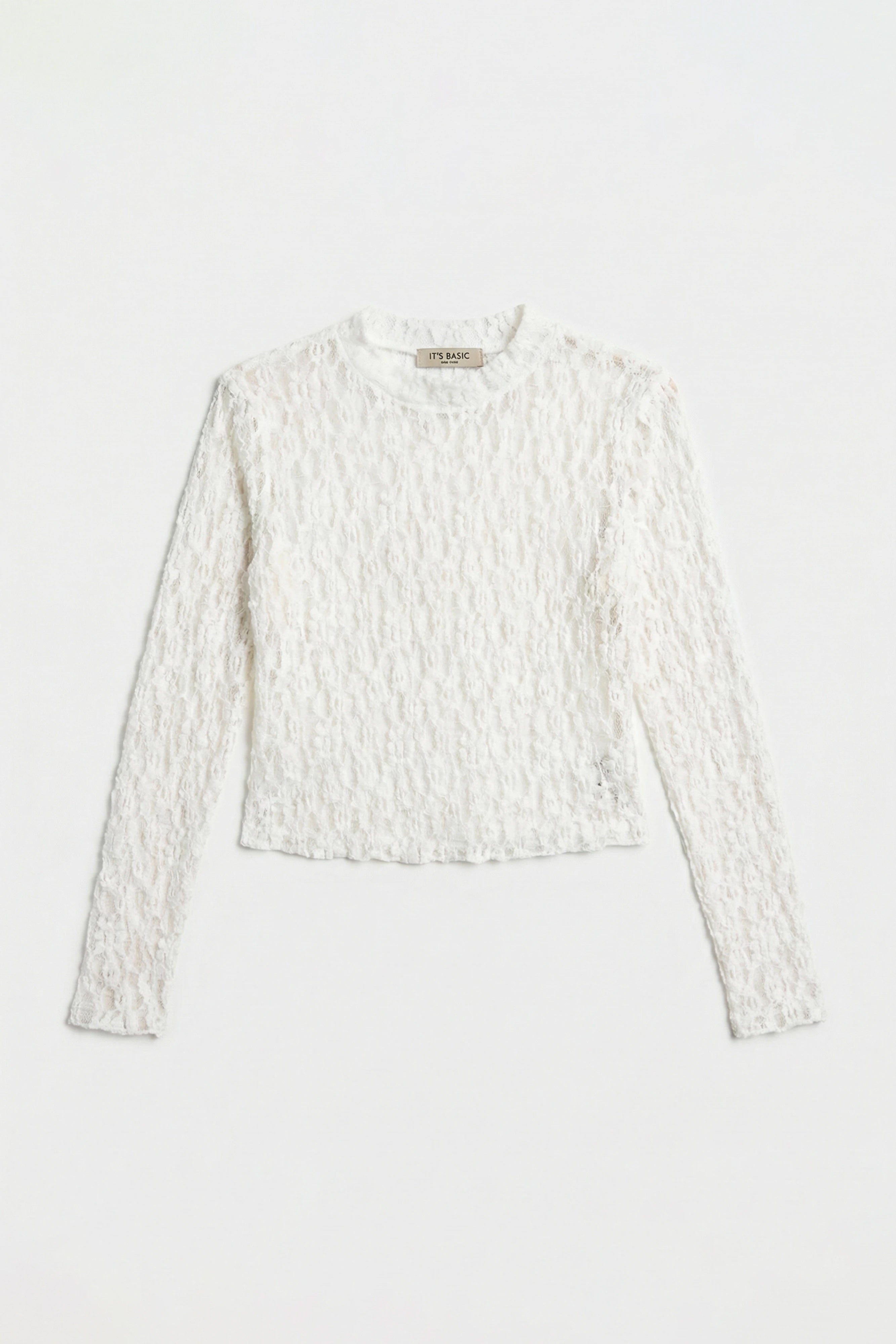 Kadın Ekru Transparan Crop Bluz