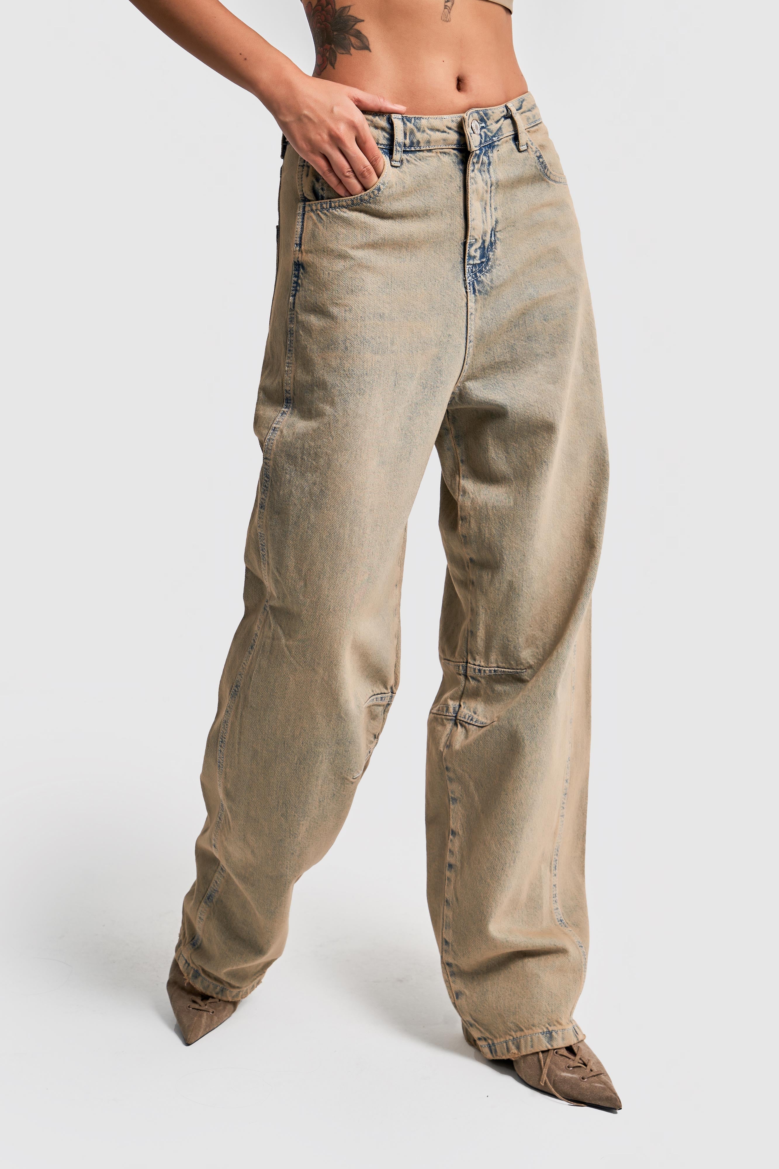Women's Full Tint Jeans Color Super Baggy Fit Mid Waist Denim