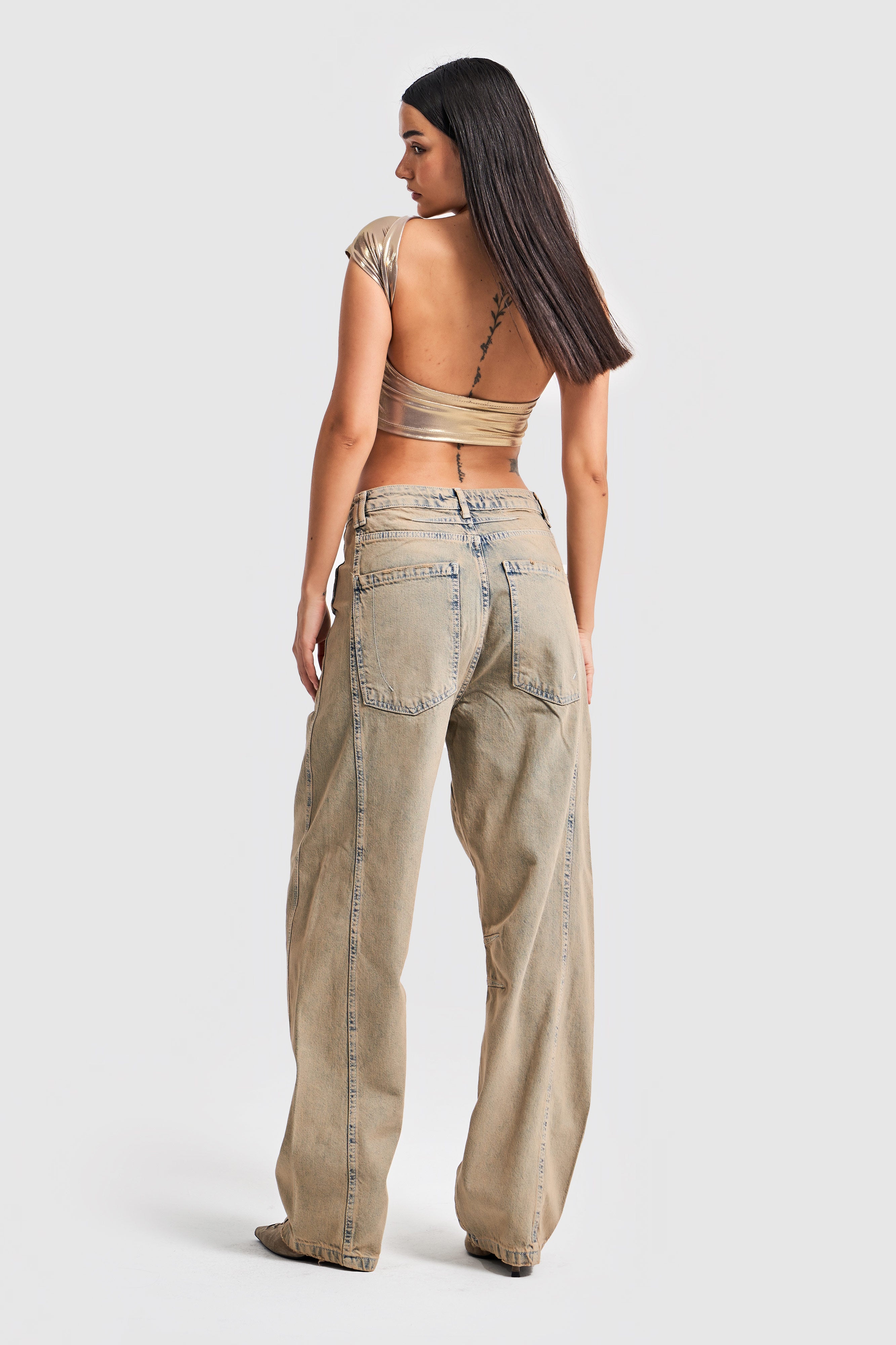 Women's Full Tint Jeans Color Super Baggy Fit Mid Waist Denim