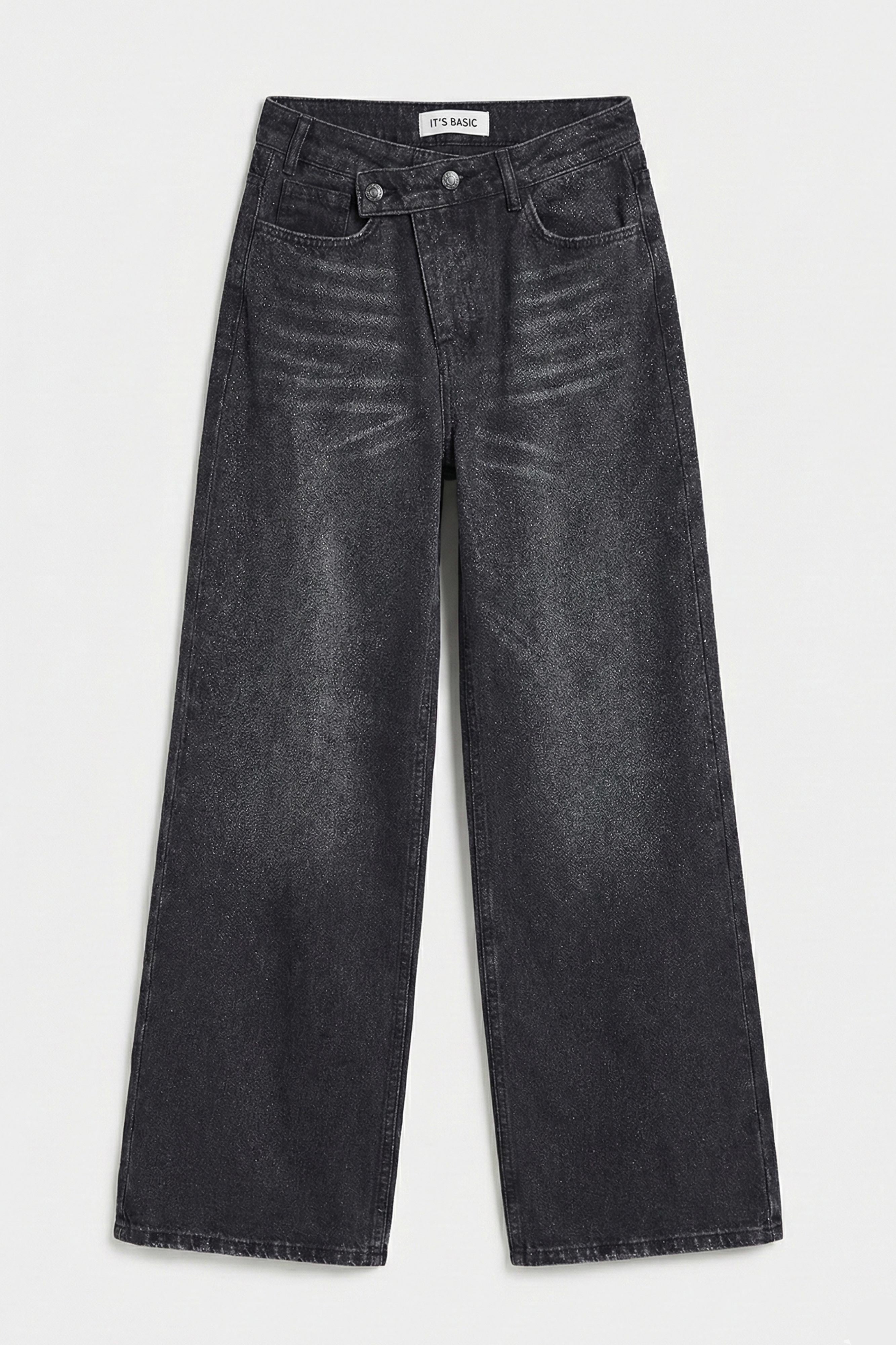 Kadın Füme 2s6-1 Mega Baggy Fit Kemer Detaylı Orta Bel Denim Jean