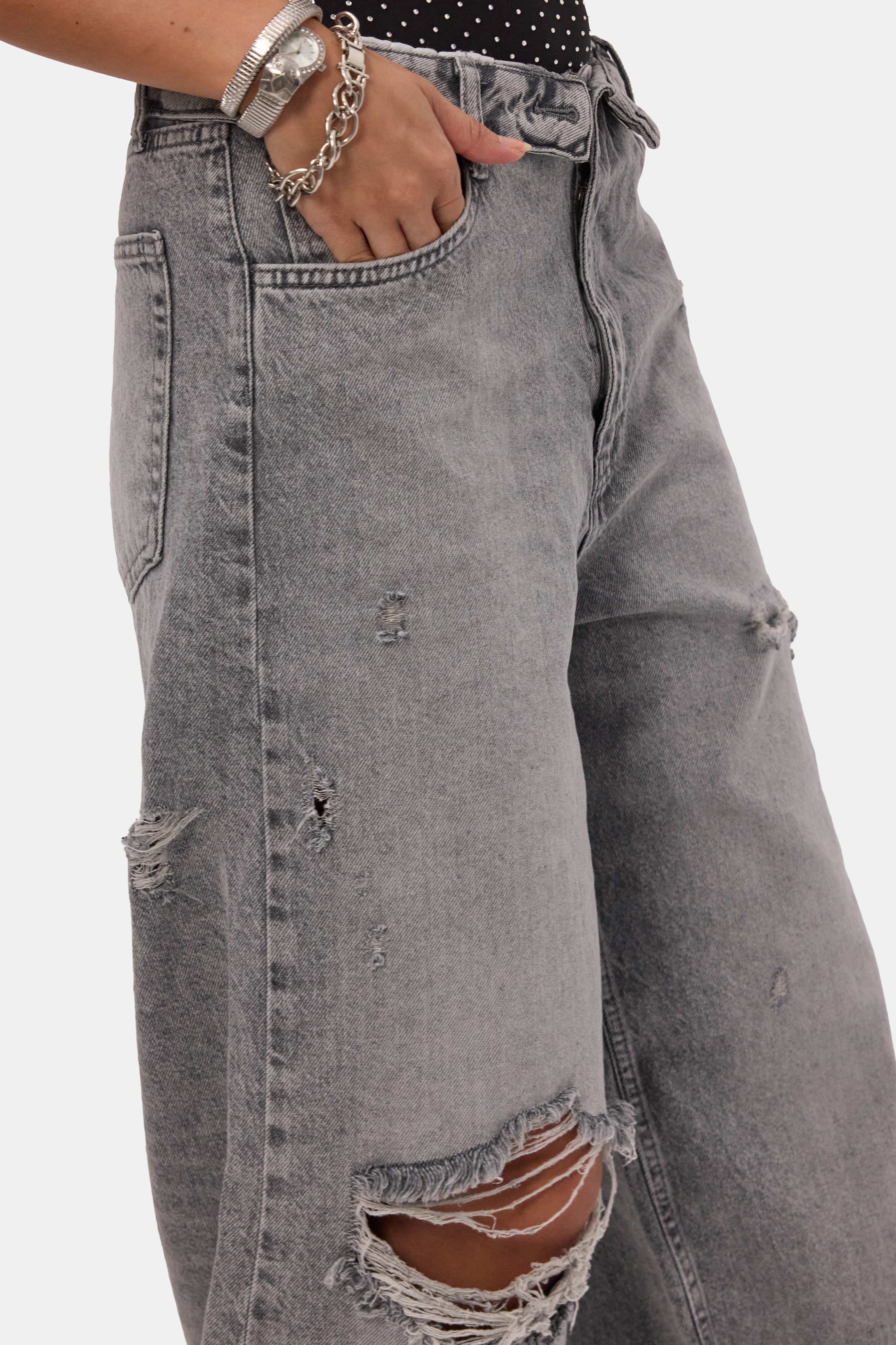 Kadın Füme 12s6-12 Straight Fit Kemer Detaylı Özel Tasarım Denim Jean