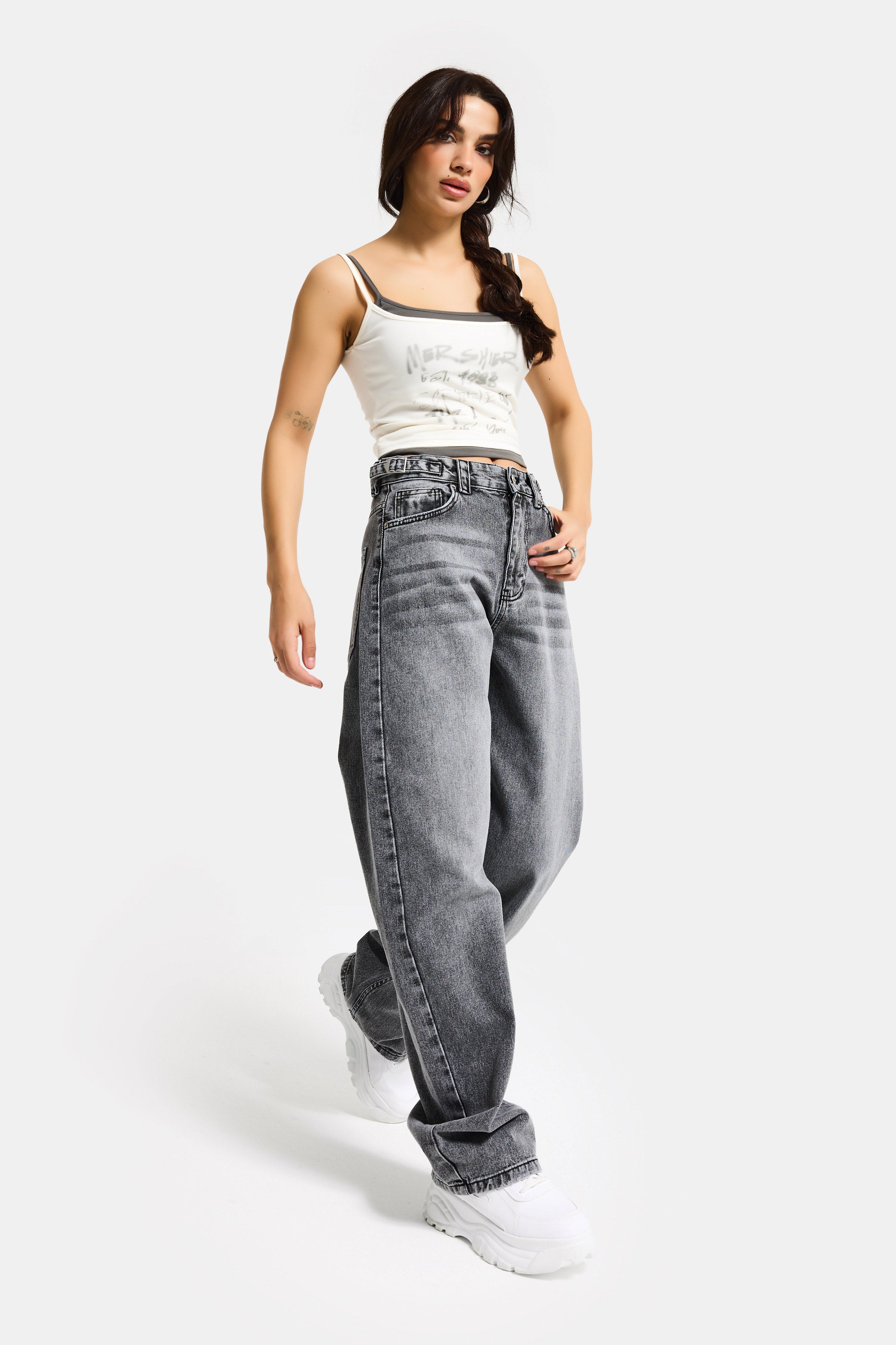 Kadın Füme 4s6-13 Baggy Fit Bol Kesim %100 Koton Denim Jean