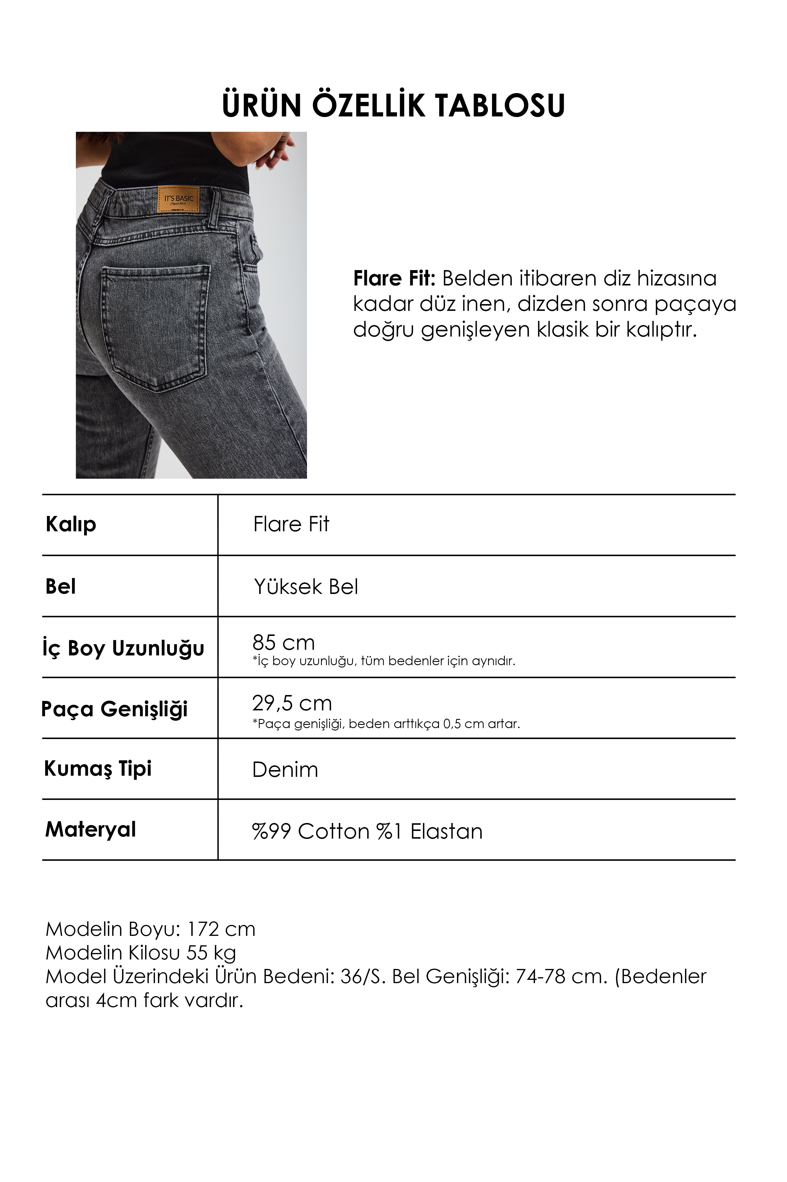 Kadın Füme 4s6-14 Mid Rise Flare Fit Esnek Kumaş Denim Jean