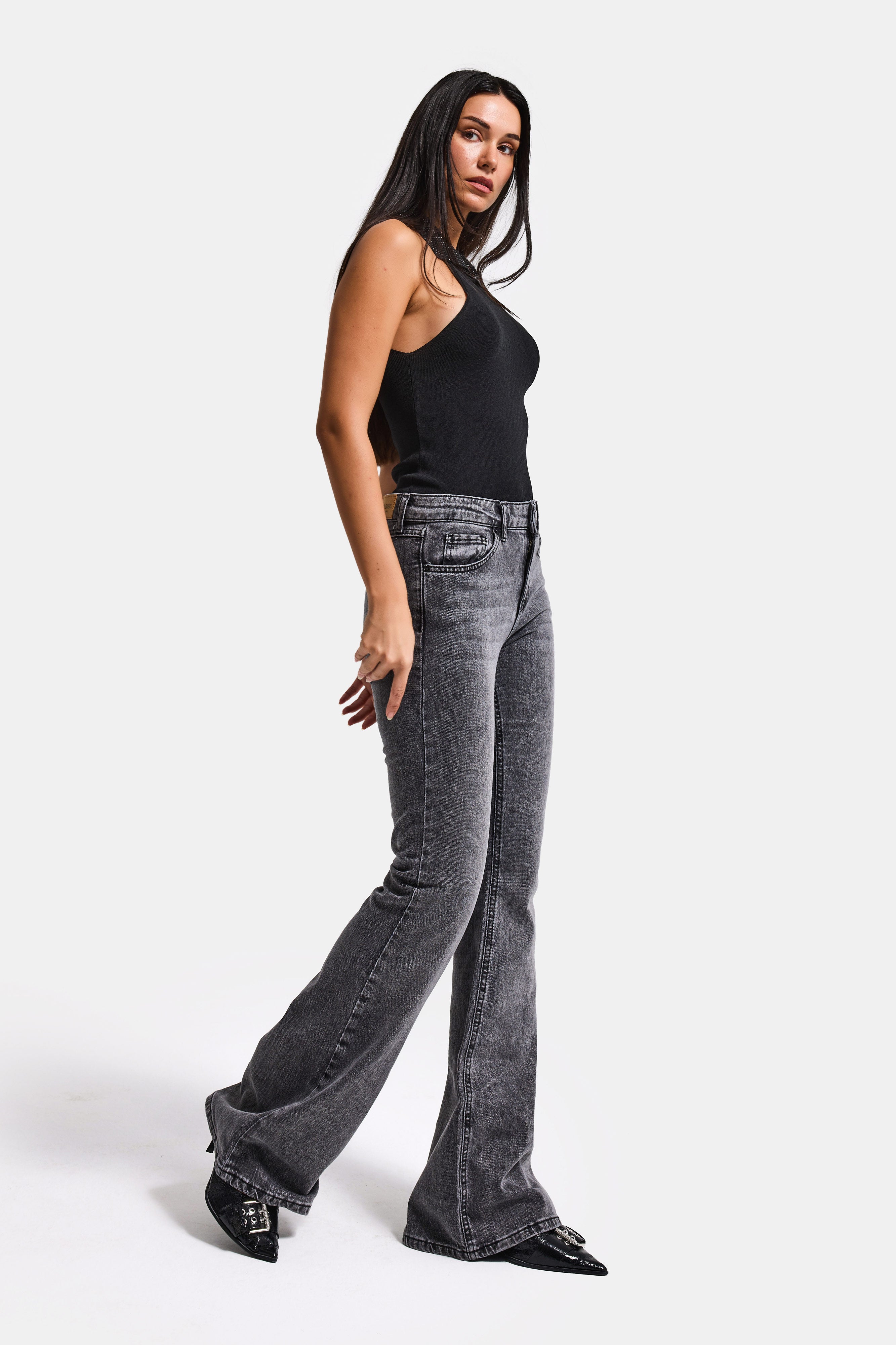 Kadın Füme 4s6-14 Mid Rise Flare Fit Esnek Kumaş Denim Jean