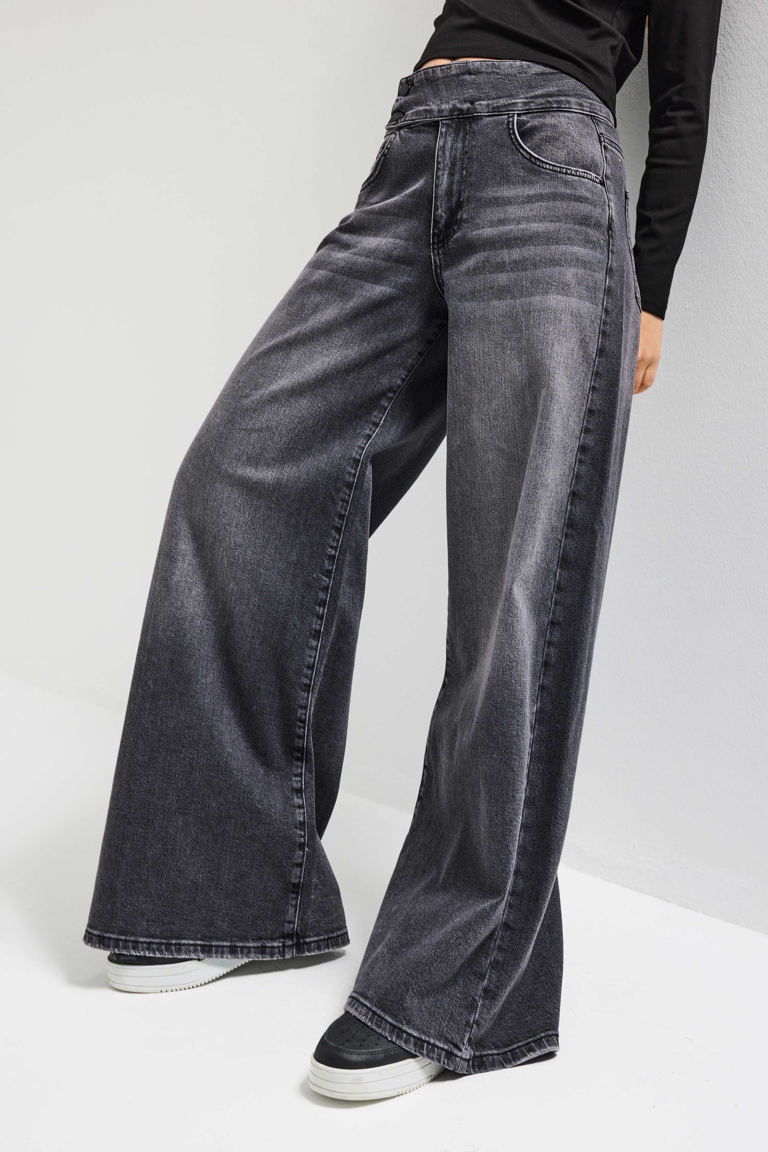 Kadın Füme 4s6-14 Palazzo Fit Kemer Detaylı Elastan Kumaş Denim Jean