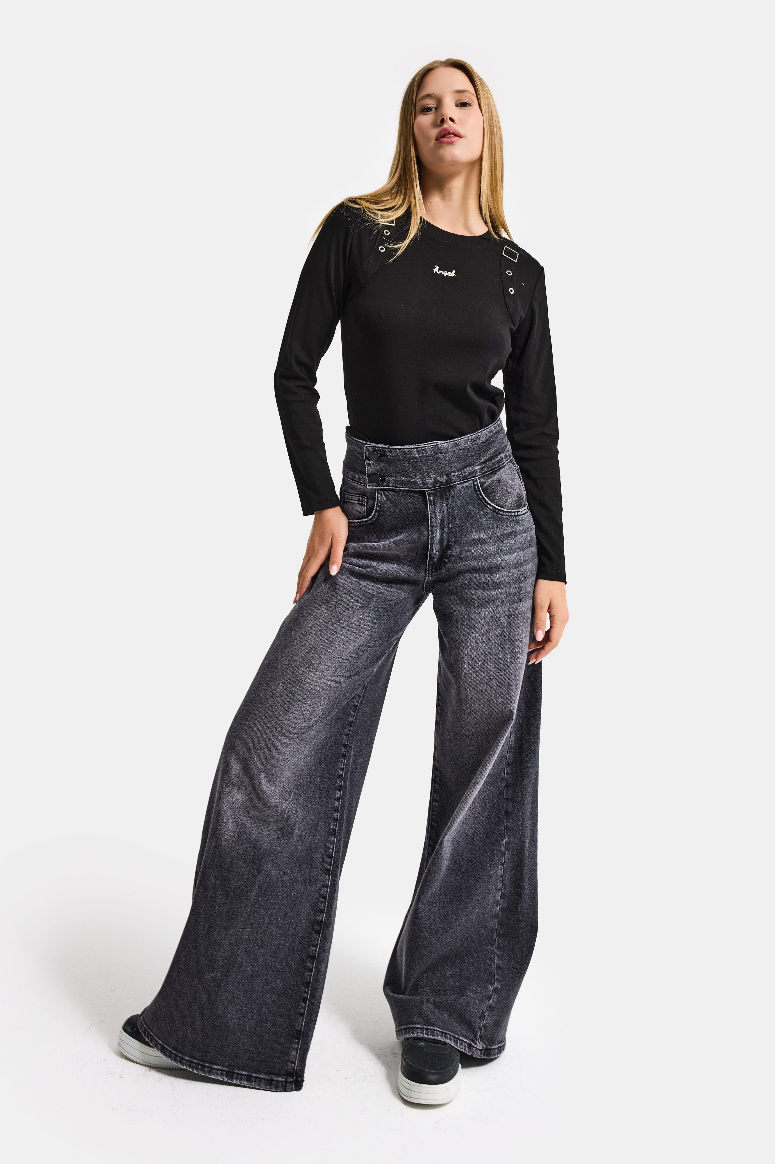 Kadın Füme 4s6-14 Palazzo Fit Kemer Detaylı Elastan Kumaş Denim Jean
