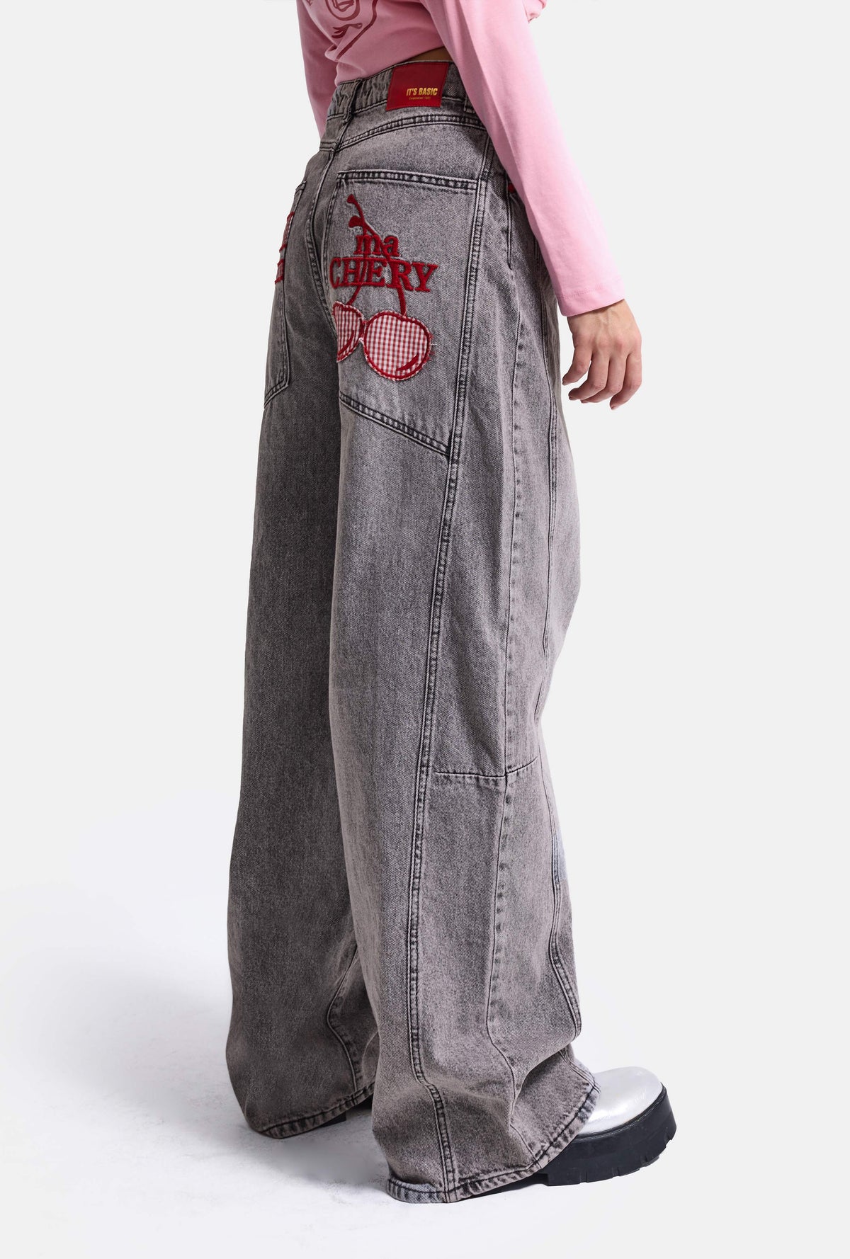 Kadın Füme 4w6-13 Mega Baggy TT18 Chery Nakış Özel Tasarım Denim Jean