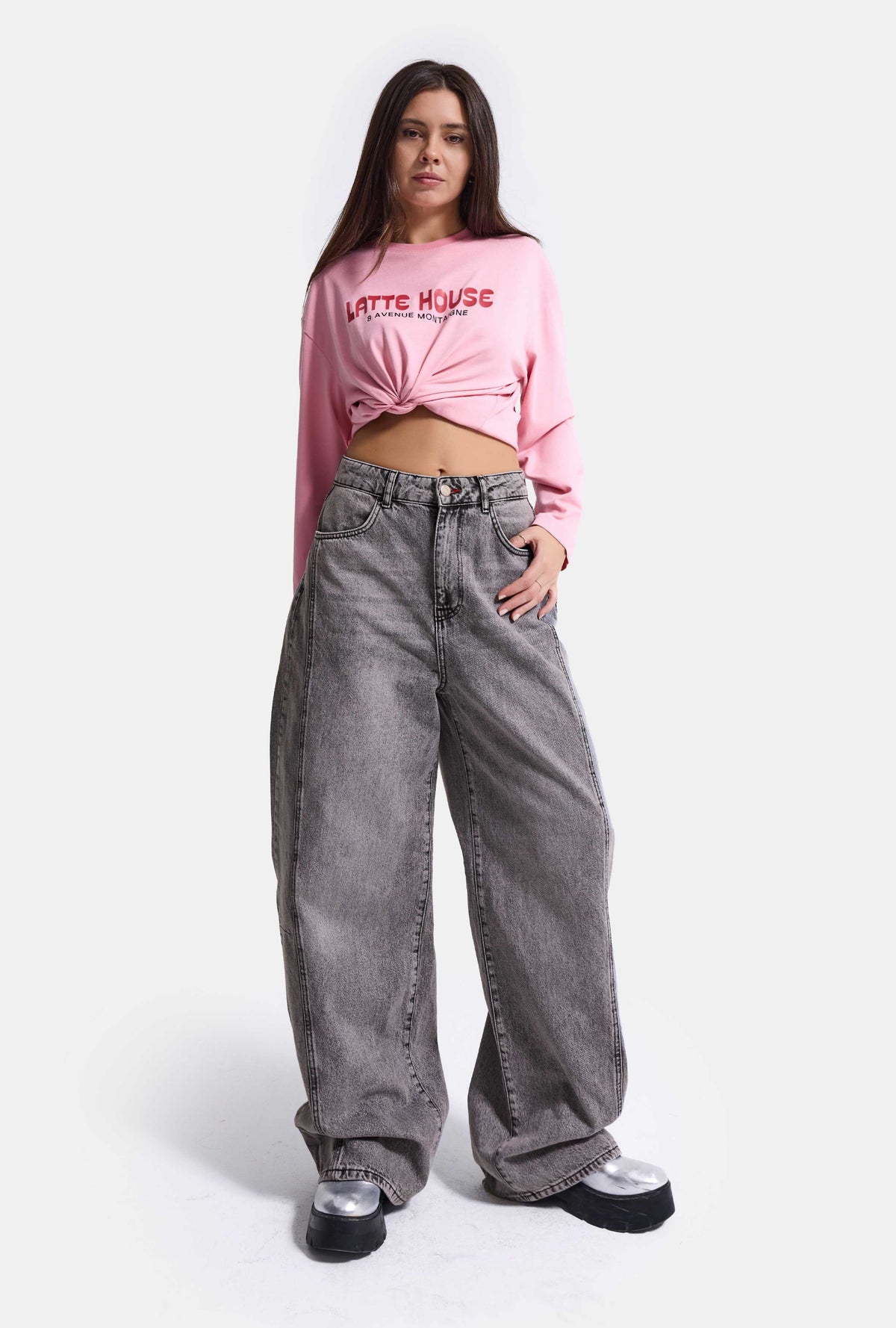 Kadın Füme 4w6-13 Mega Baggy TT18 Chery Nakış Özel Tasarım Denim Jean