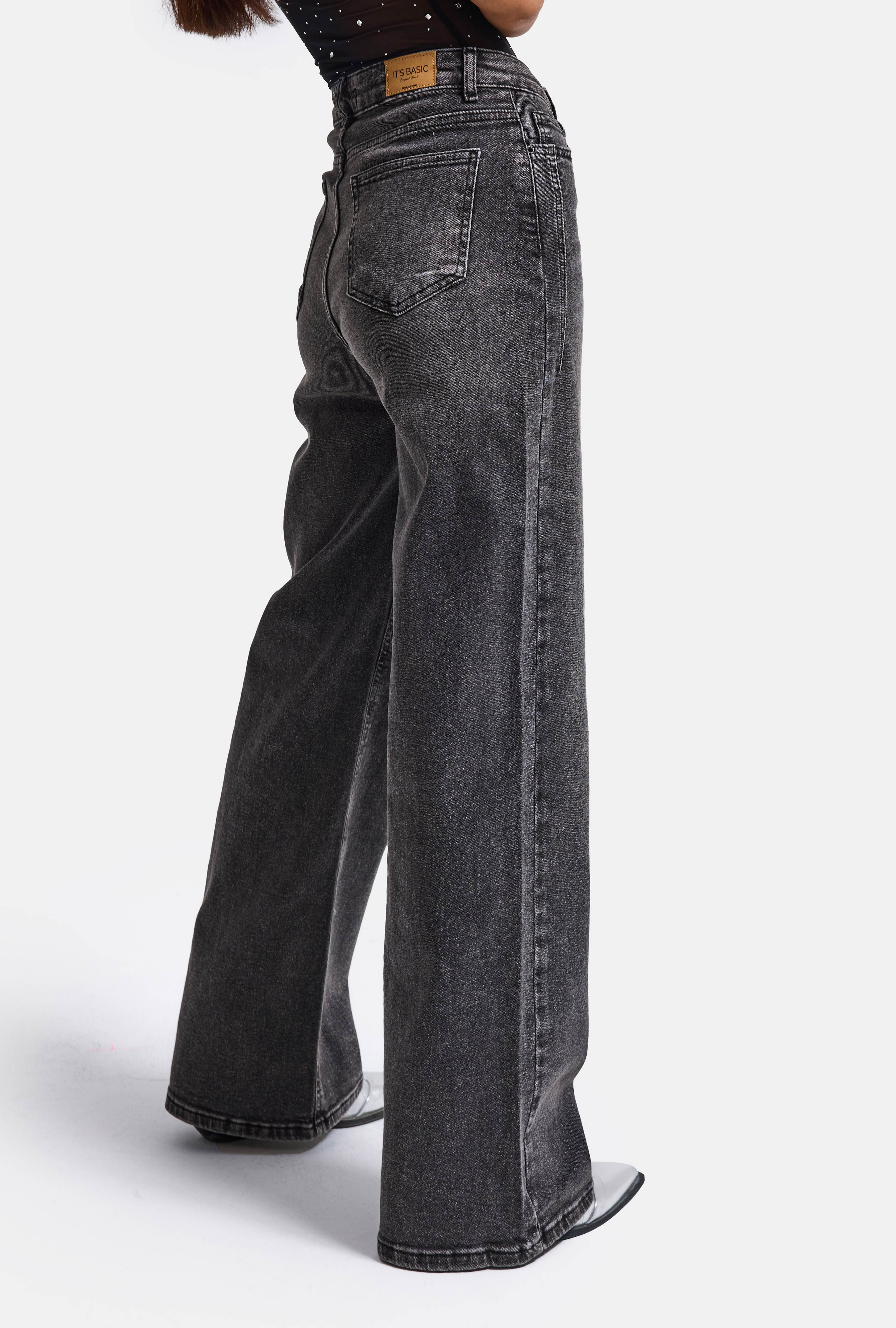 Kadın Füme 4w6-14 Wide Leg Fit Esnek Kumaş Denim Jean